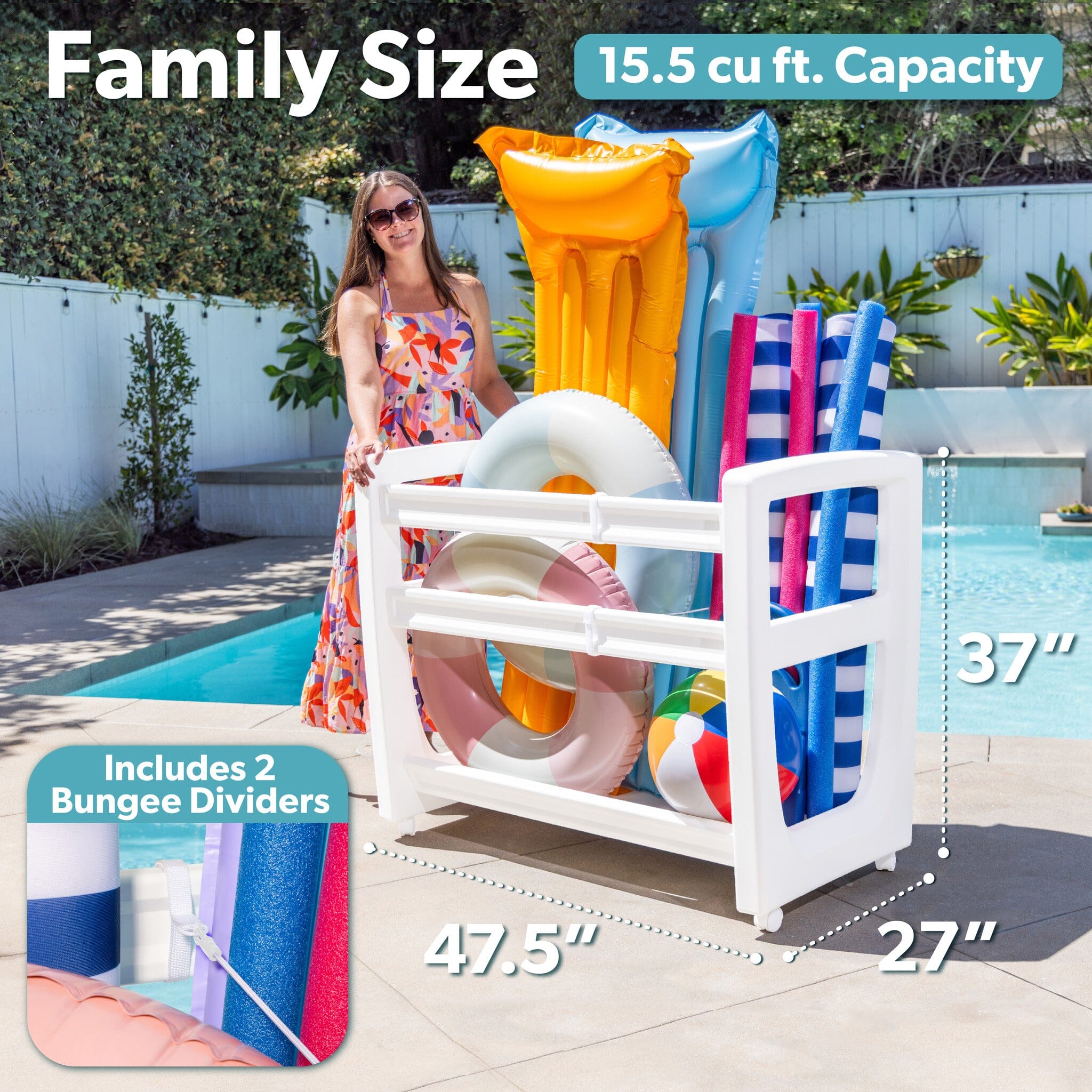 "Coast Modern Pool Organizer for Floats and Toys - Large Waterproof Storage Rack for Outdoor Pool Area " PlayGoSports.com
