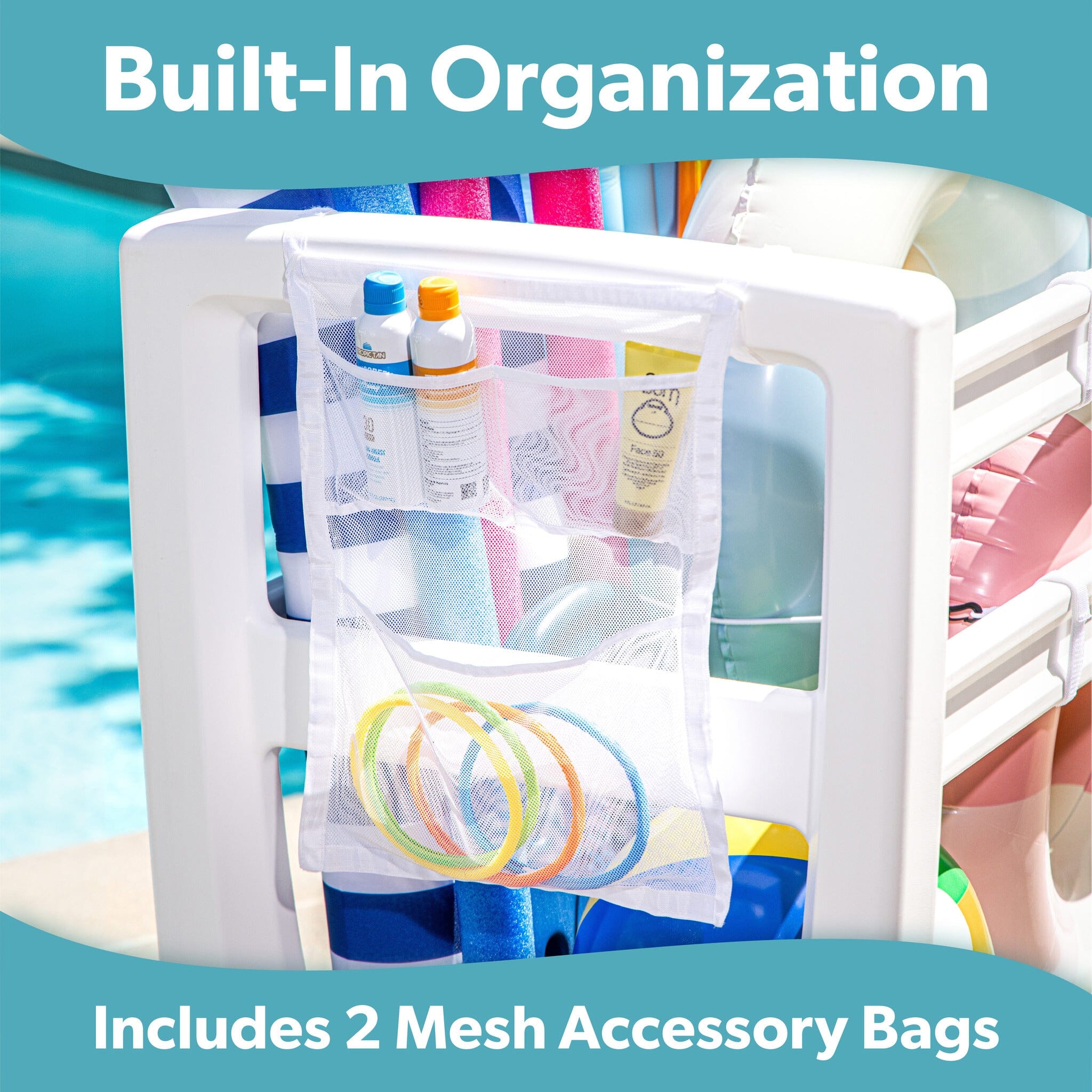 "Coast Modern Pool Organizer for Floats and Toys - Large Waterproof Storage Rack for Outdoor Pool Area " PlayGoSports.com