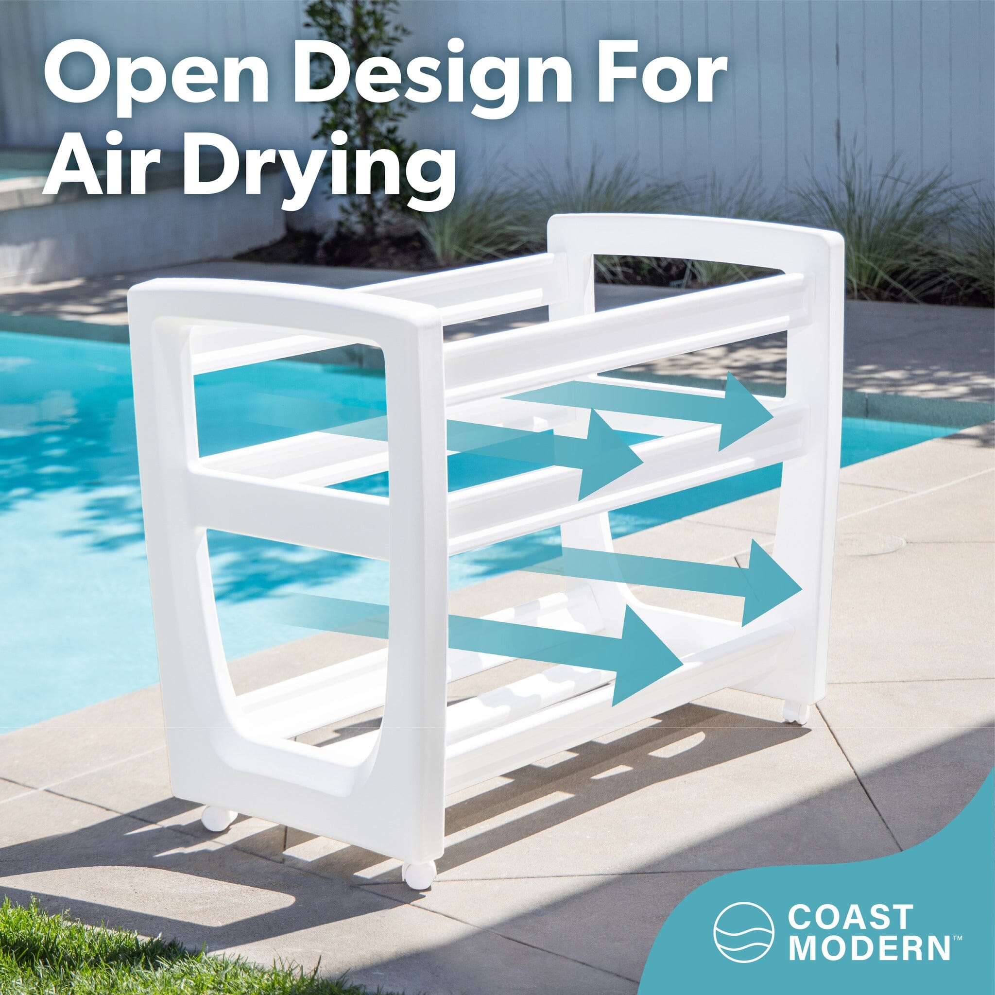 "Coast Modern Pool Organizer for Floats and Toys - Large Waterproof Storage Rack for Outdoor Pool Area " PlayGoSports.com