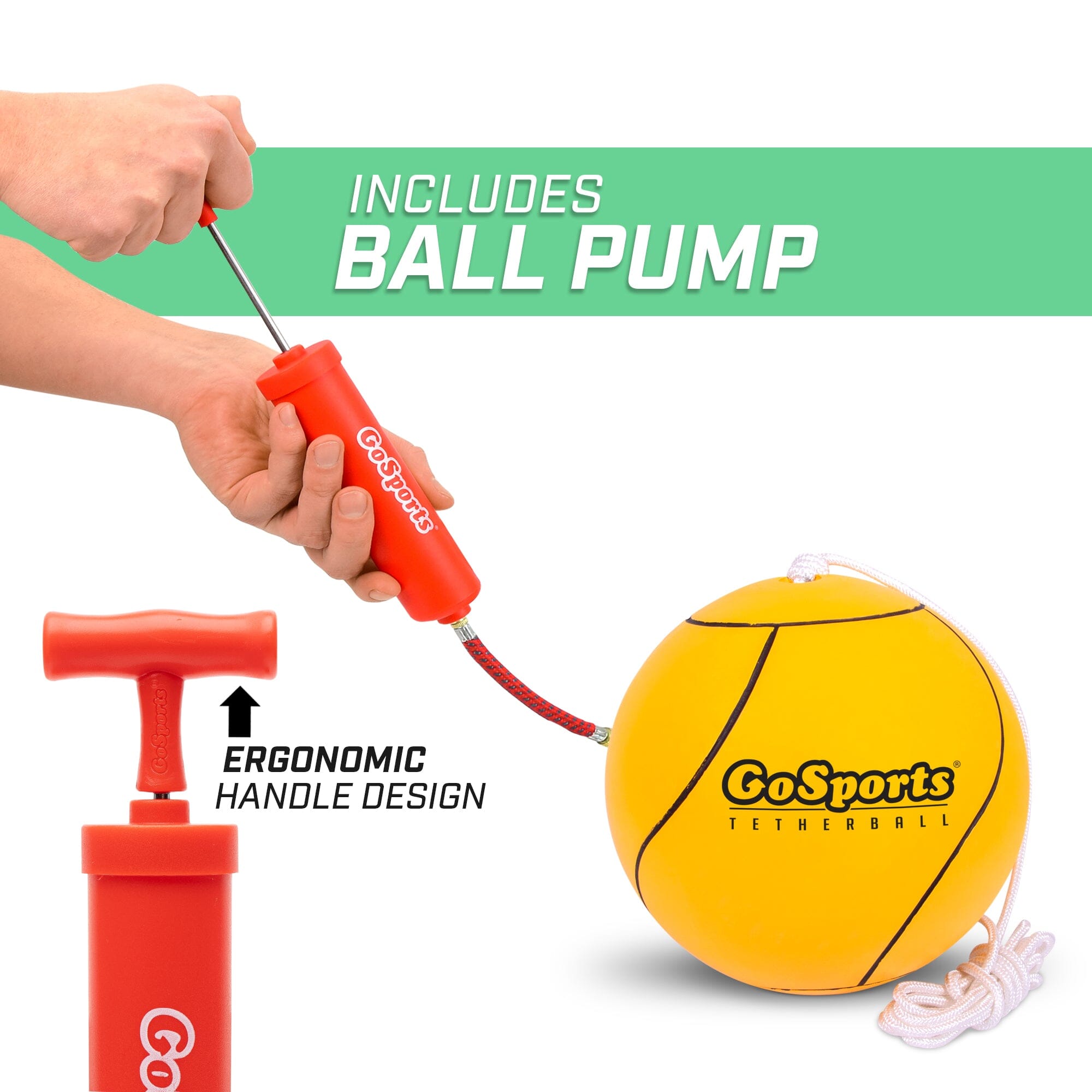 a hand holding a ball with a red handle