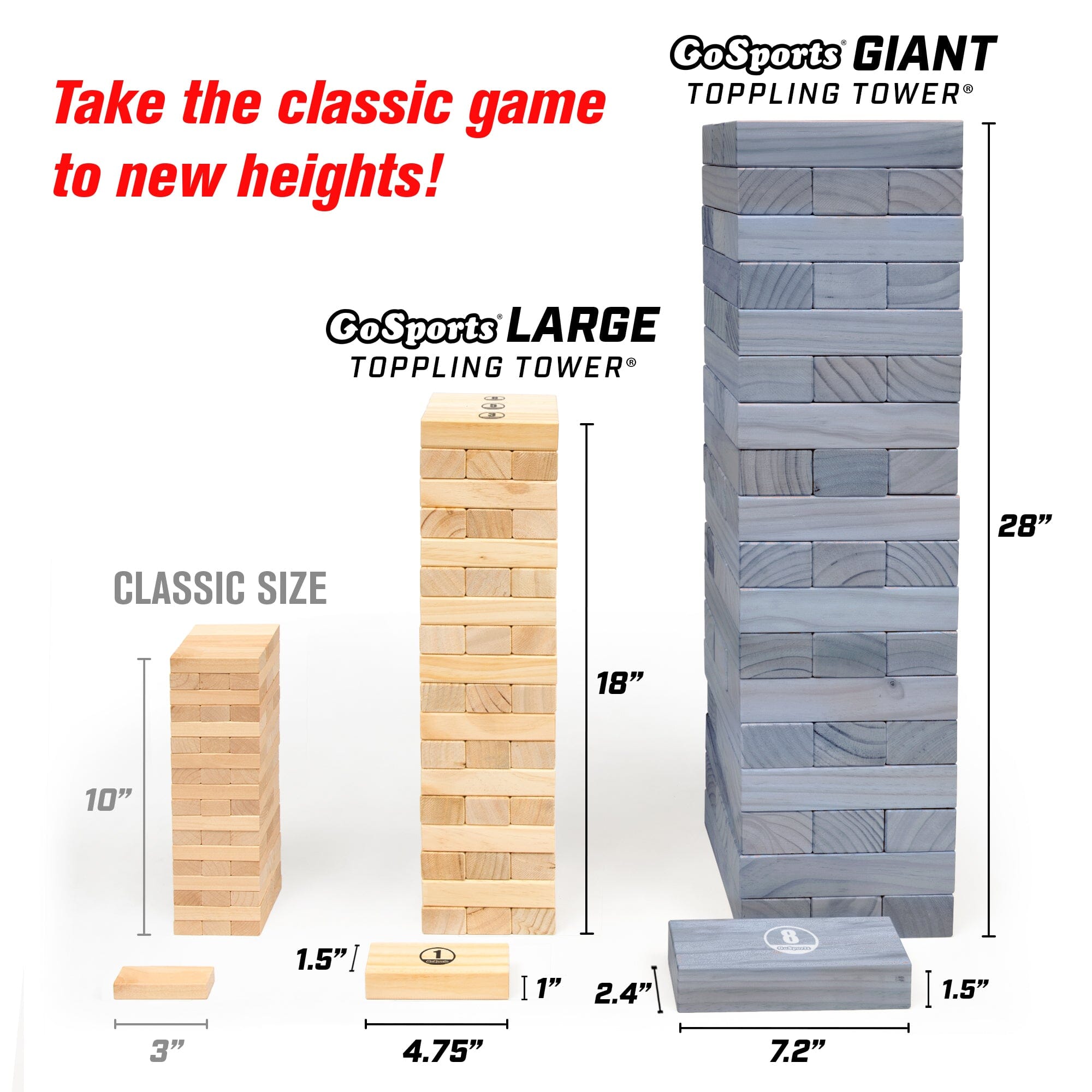GoSports Toppling Tower - Giant Wooden Stacking Game - Stacks Up to 5 ft Toppling Tower GoSports