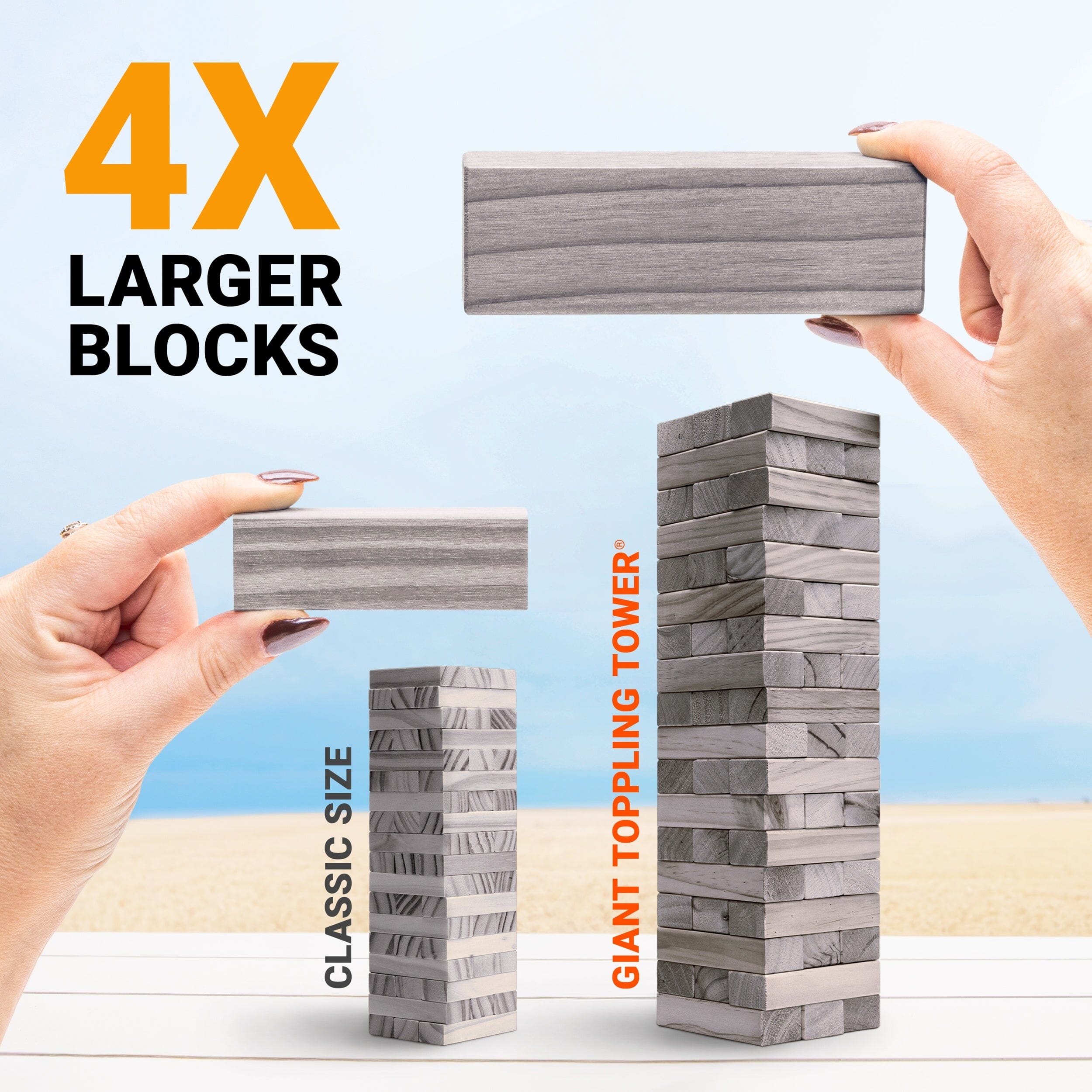 GoSports Toppling Tower - Large Wooden Stacking Games - Stacks Up to 3 ft - Gray Wood Stain Toppling Tower GoSports