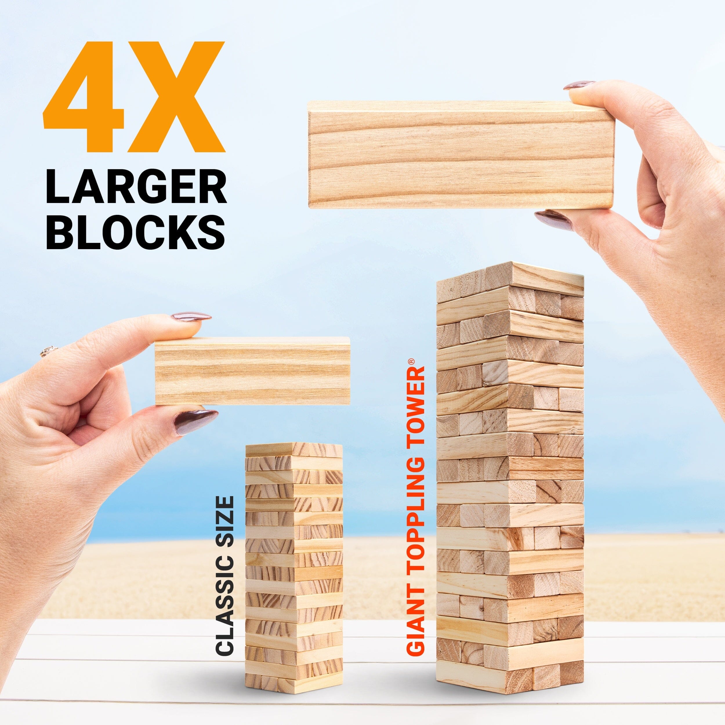 GoSports Toppling Tower - Large Wooden Stacking Games - Stacks Up to 3 ft - Natural Wood Toppling Tower GoSports