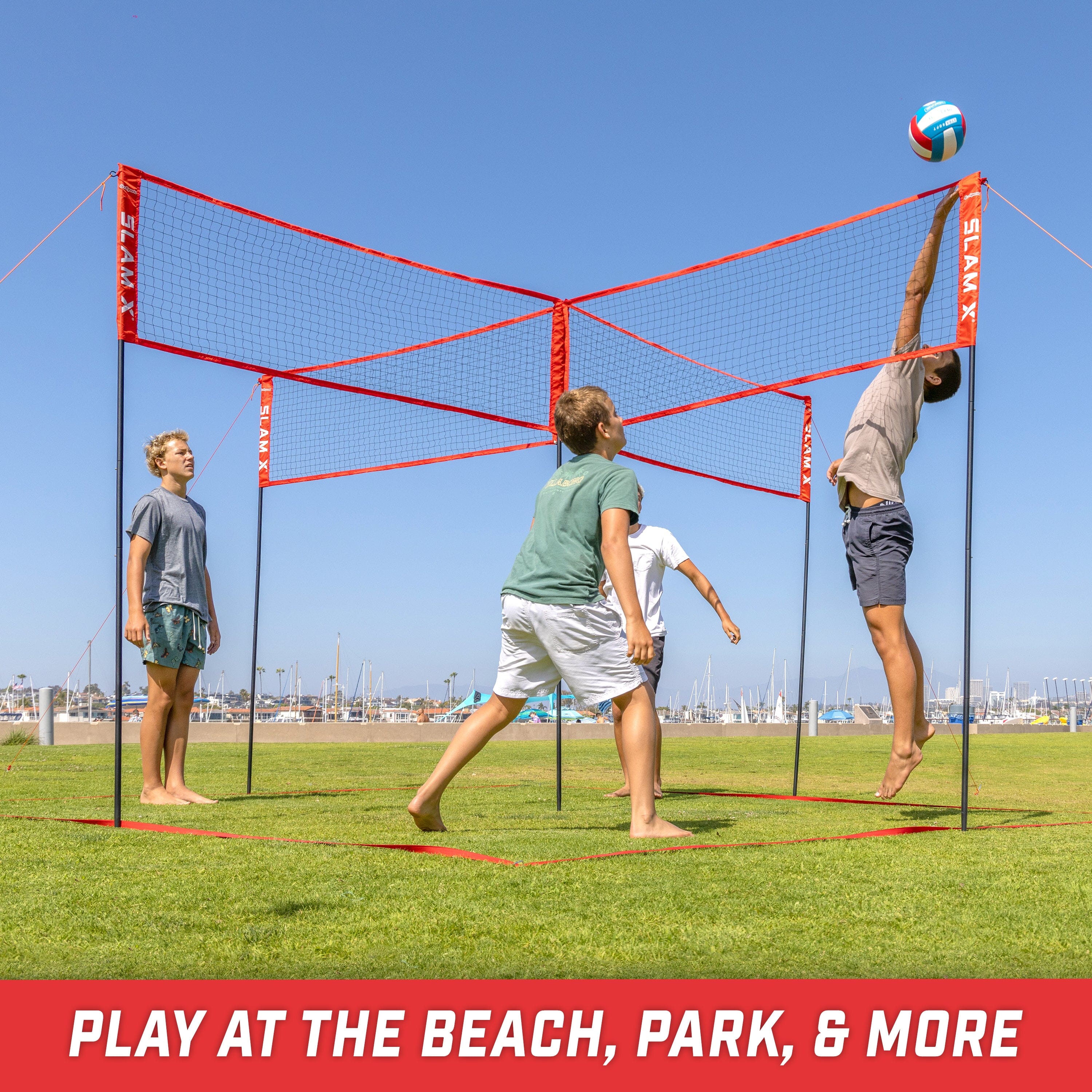 GoSports Slam X 4 Square Volleyball Game Set - Ultimate Backyard & Beach Game for Kids And Adults - 14 x 14 ft Volleyball GoSports
