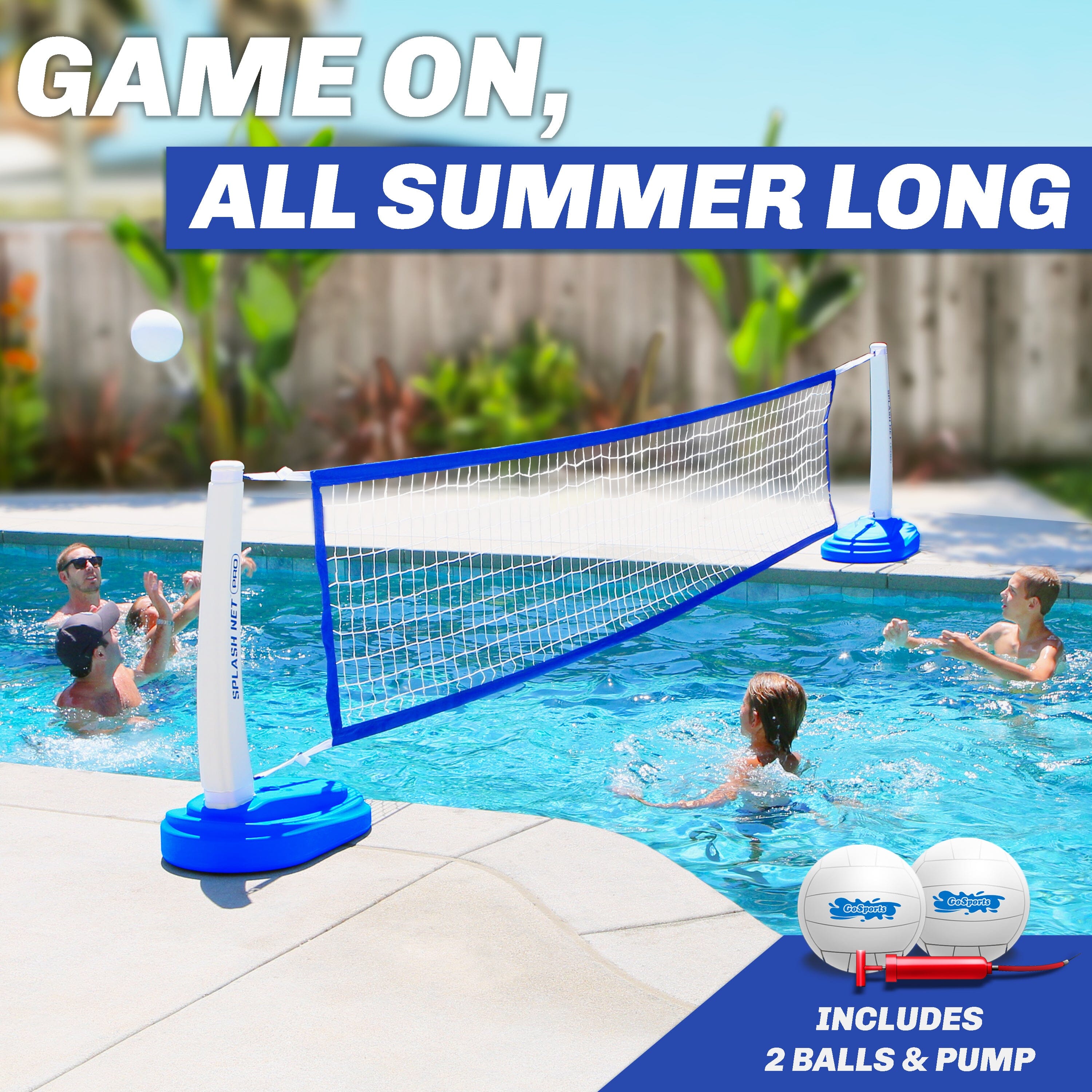GoSports Splash Net PRO Pool Volleyball Net - Red, White, or Blue - Includes 2 Water Volleyballs and Pump Volleyball GoSports