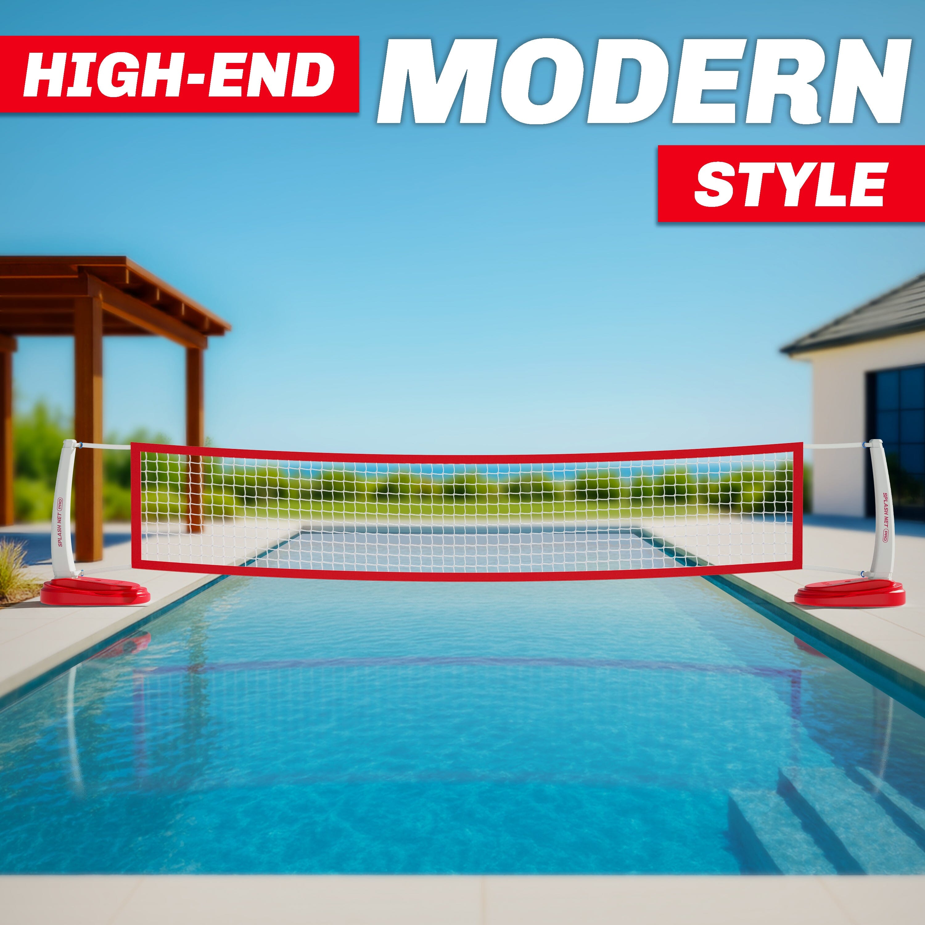 GoSports Splash Net PRO Pool Volleyball Net - Red, White, or Blue - Includes 2 Water Volleyballs and Pump Volleyball GoSports