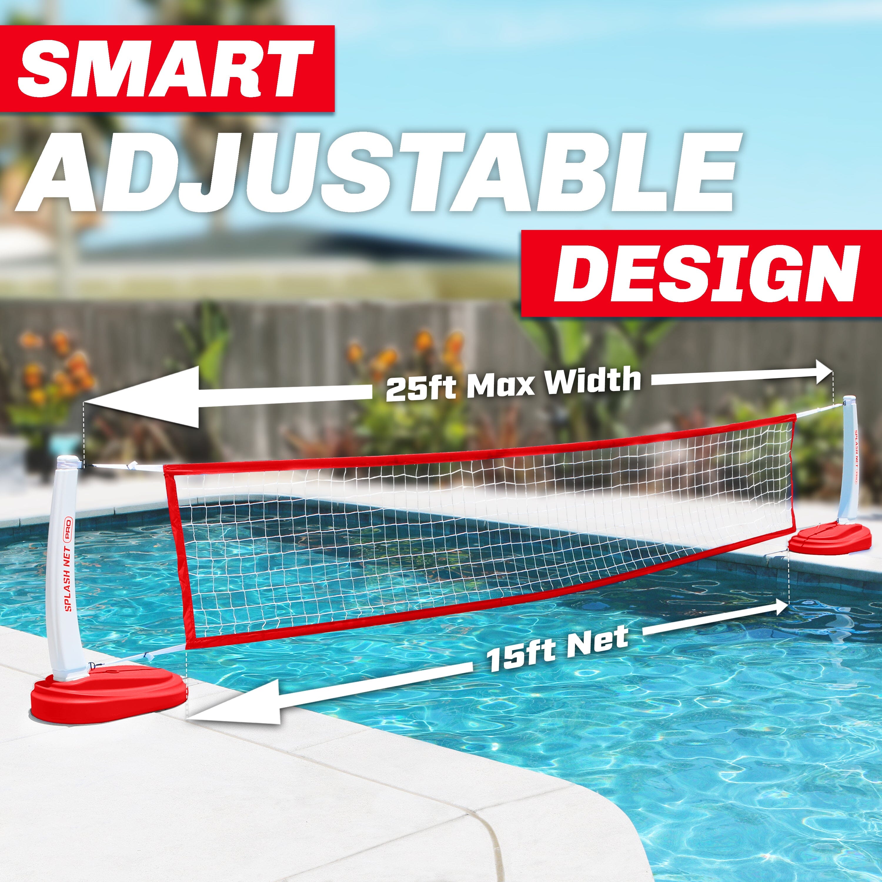 GoSports Splash Net PRO Pool Volleyball Net - Red, White, or Blue - Includes 2 Water Volleyballs and Pump Volleyball GoSports