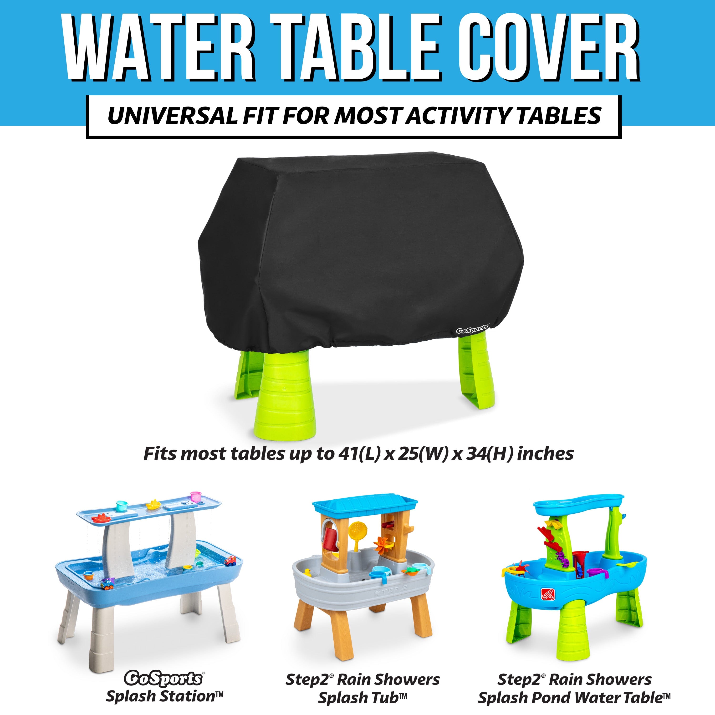 GoSports Universal Kids Water Table Cover - Anti-UV, Waterproof - Fits up to 41 x 25 x 34 Inches - Cover ONLY - Black GoSports