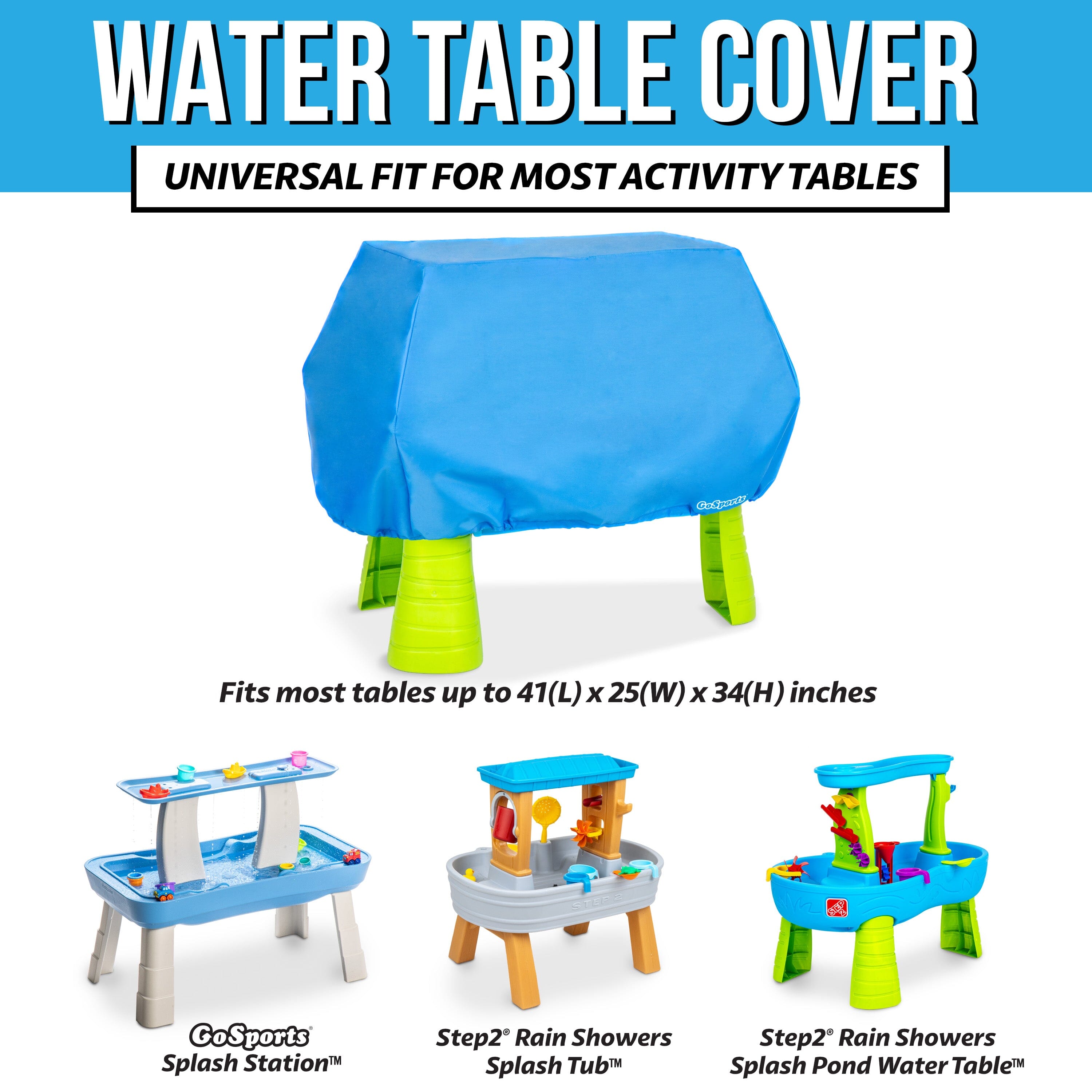 GoSports Universal Kids Water Table Cover - Anti-UV, Waterproof - Fits up to 41 x 25 x 34 Inches - Cover ONLY - Blue GoSports