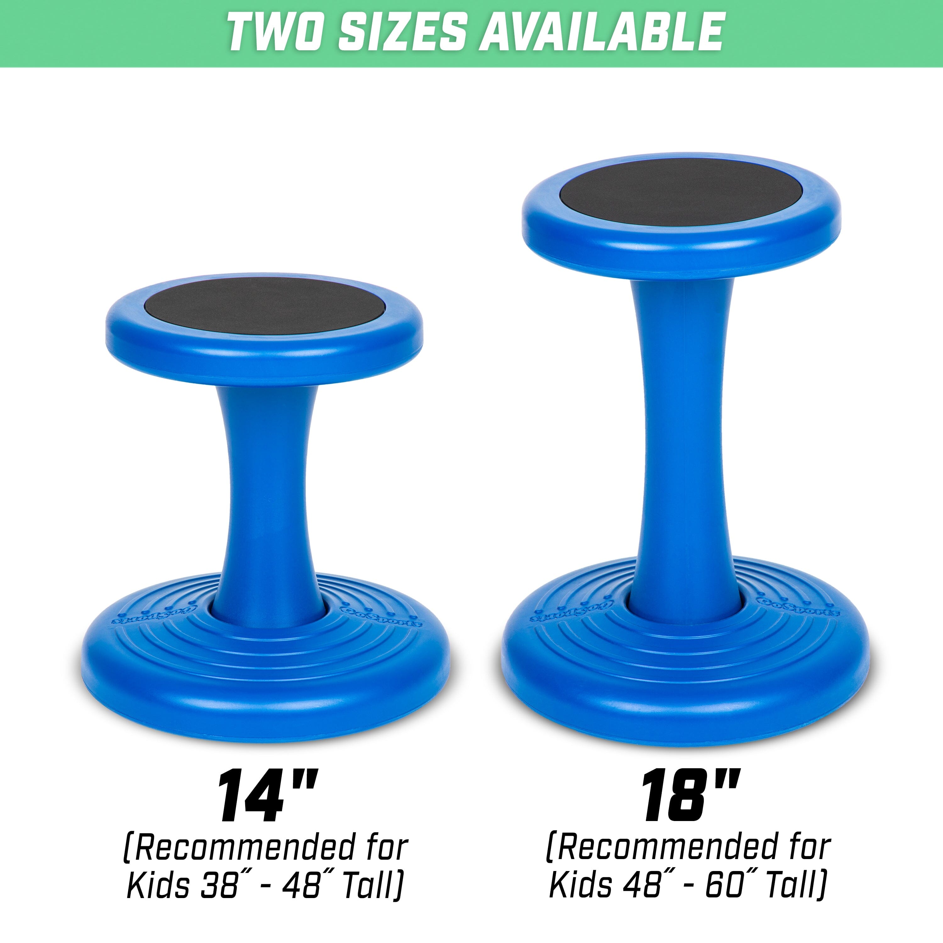 two blue stools with black top and black legs