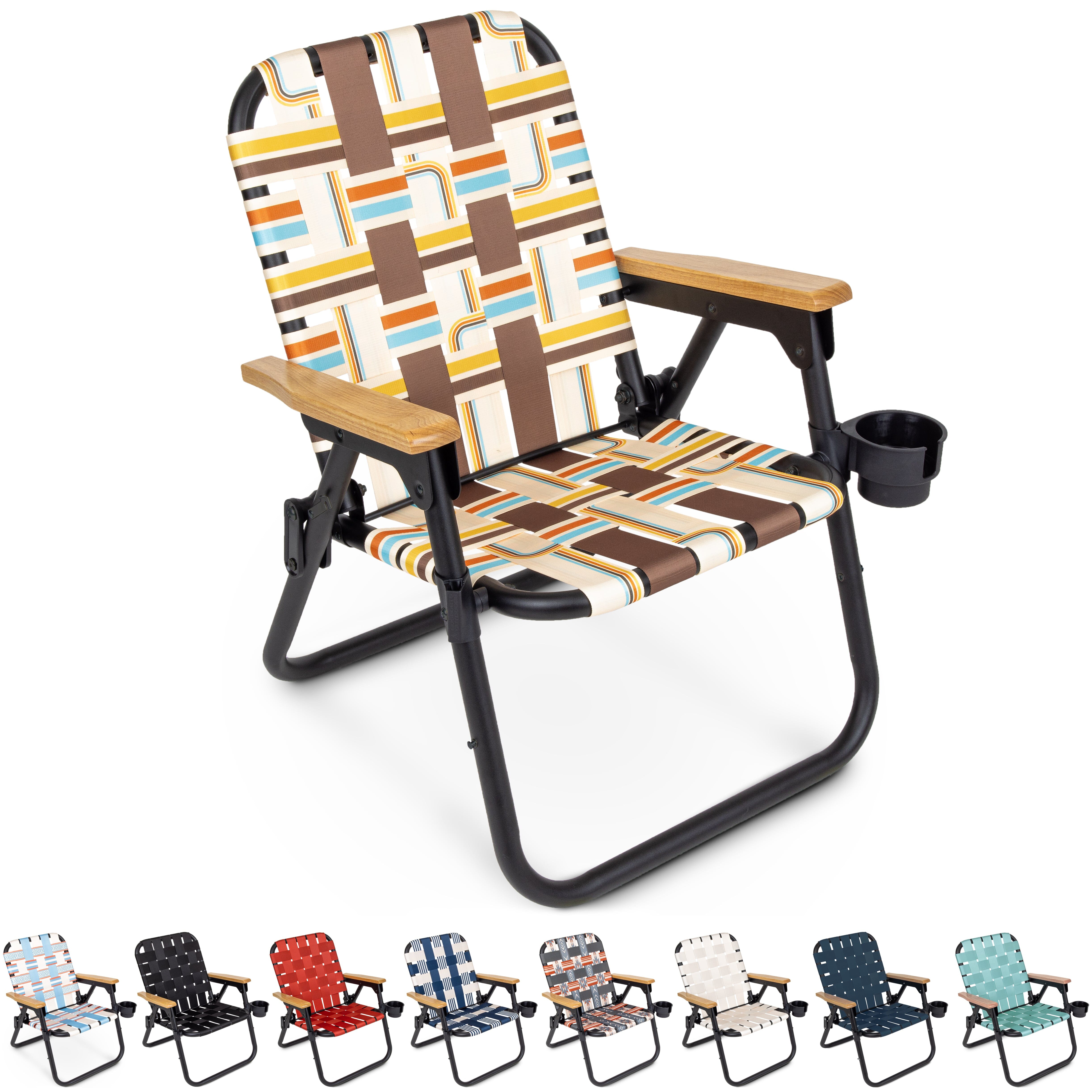the folding beach chair with a colorful pattern