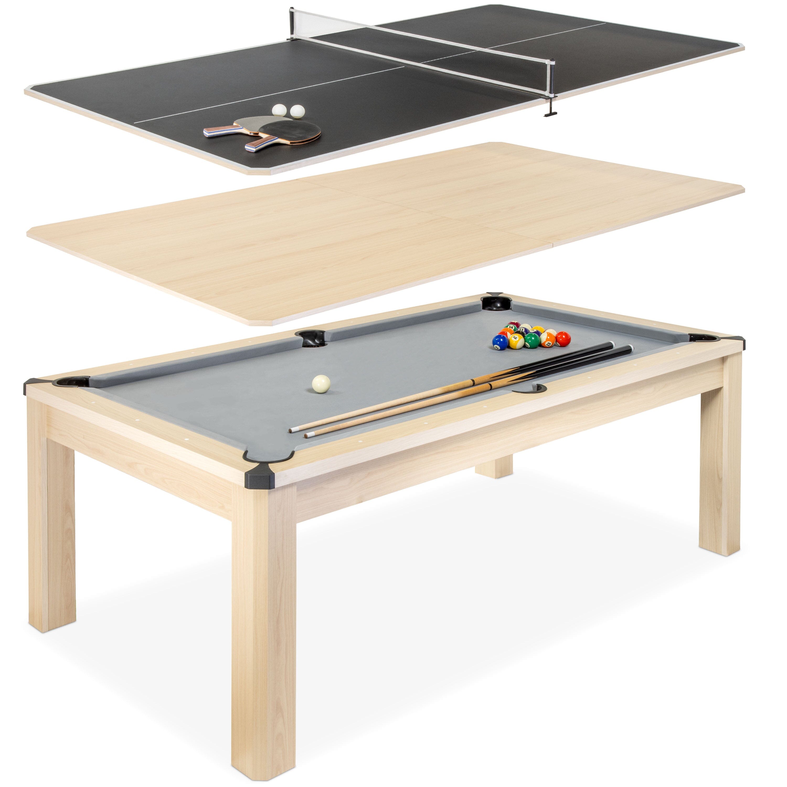 GoSports 7 ft 3 in 1 Pool, Dining, & Table Tennis Combo Table - Convertible Top Game Table with Billiards and Table Tennis Accessories GoSports