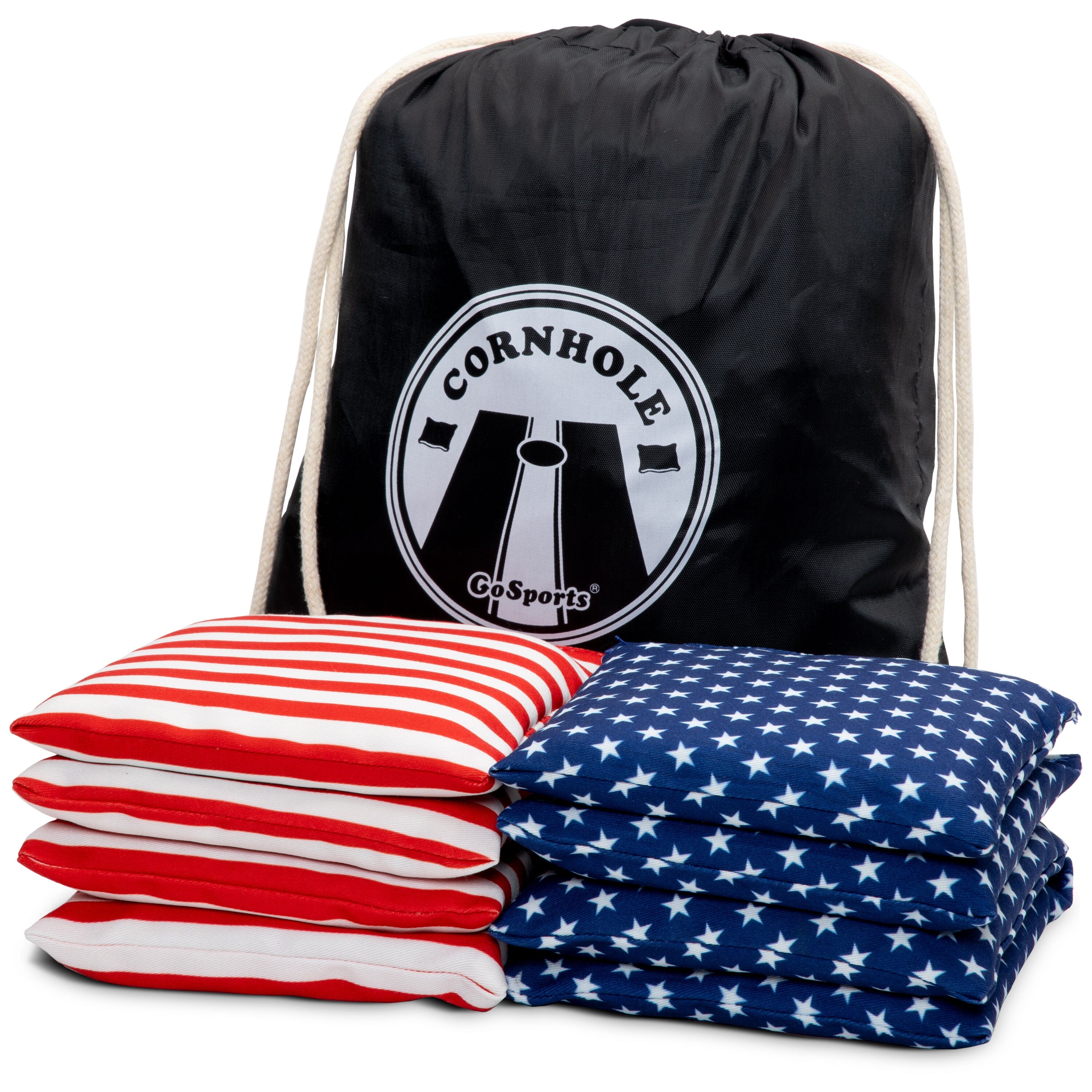 GoSports Official Regulation Cornhole Bean Bags Set of 8 - All Weather - Classic American Stars and Stripes Cornhole GoSports