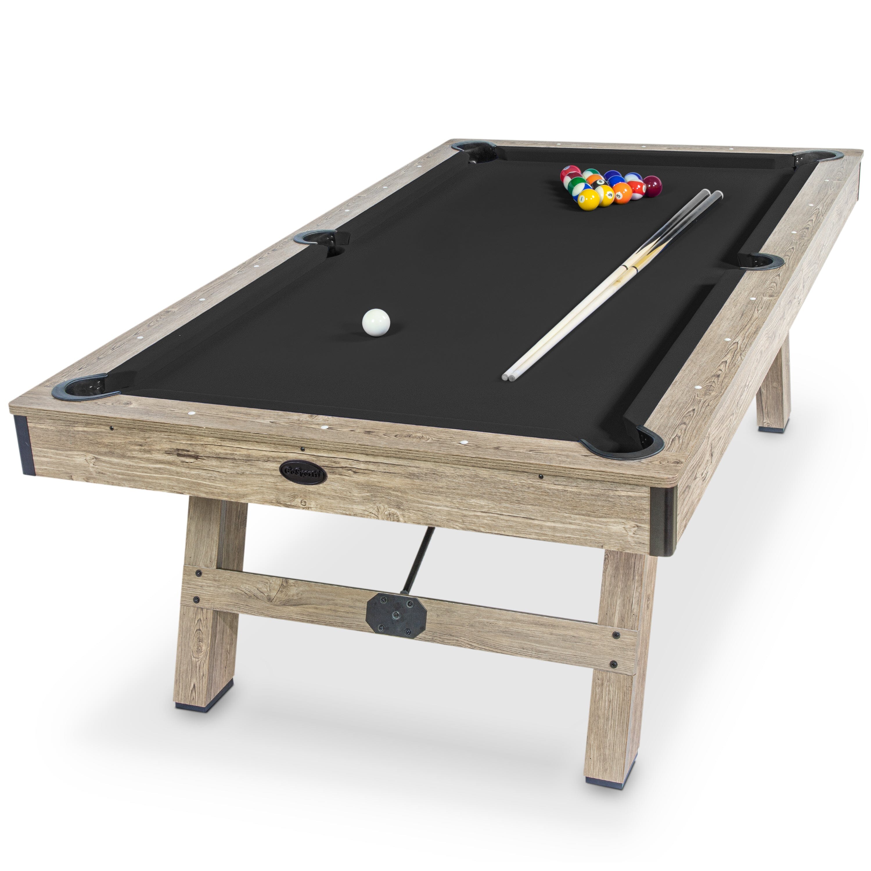 GoSports 8 ft Pool Table with Rustic Brown Wood Finish - Modern Billiards Table with 2 Cue Sticks, Balls, Rack, Felt Brush and Chalk - Black GoSports