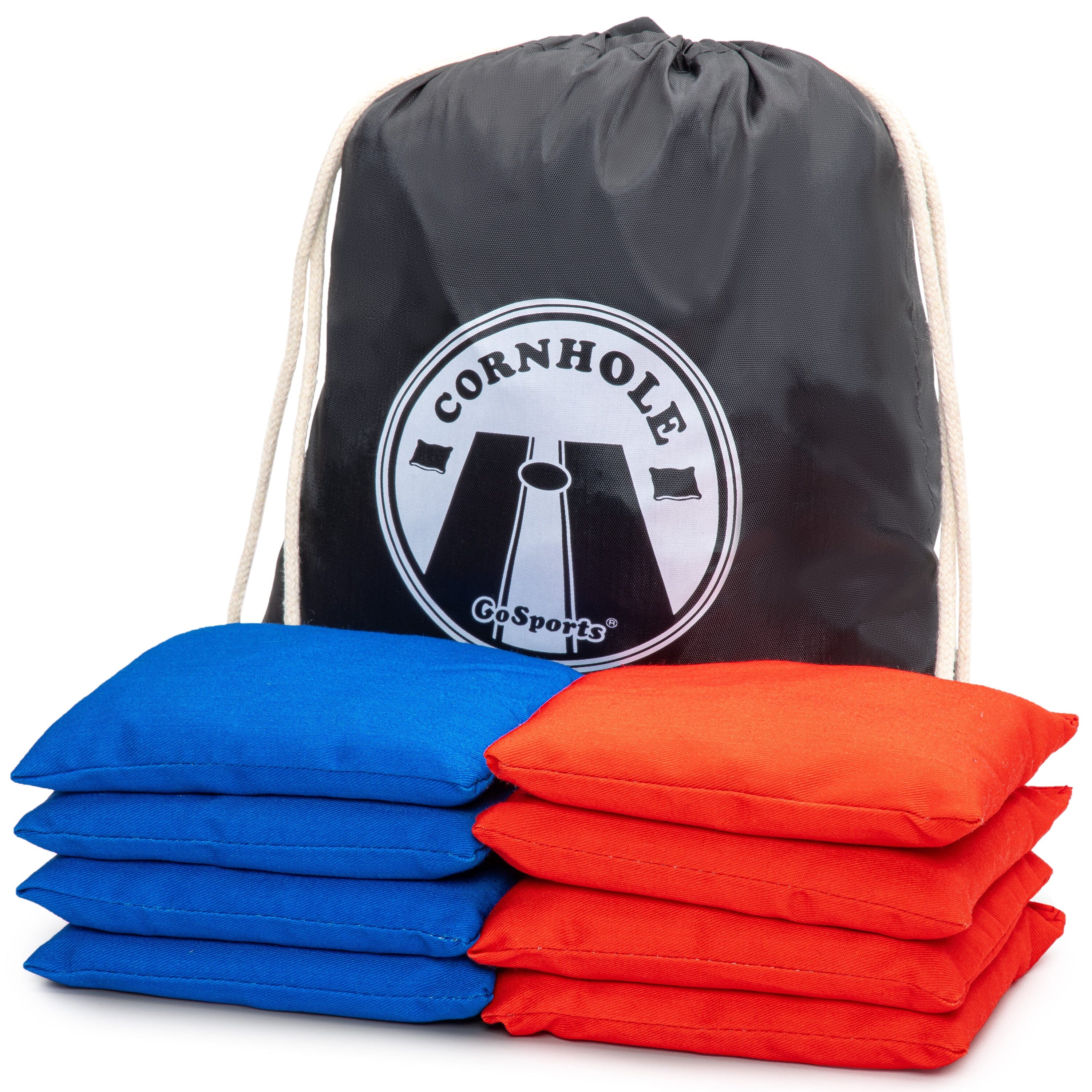 GoSports Official Regulation Cornhole Bean Bags Set of 8 - All Weather - Classic Red and Blue Cornhole GoSports