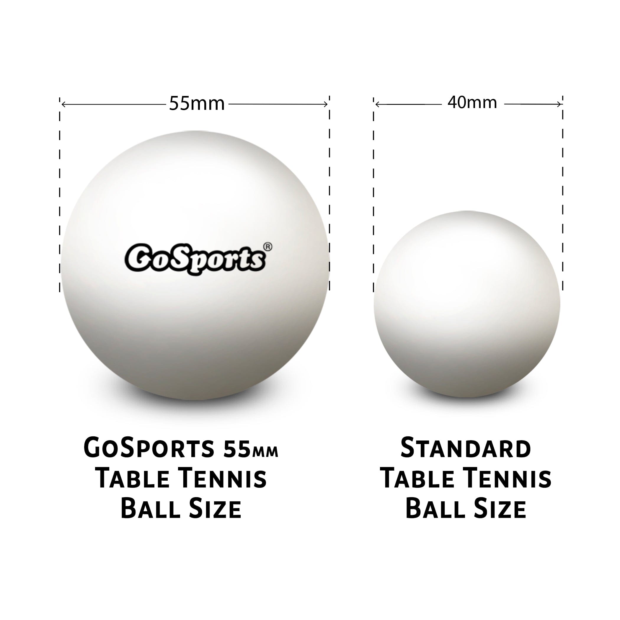 gosports table tennis balls size guide