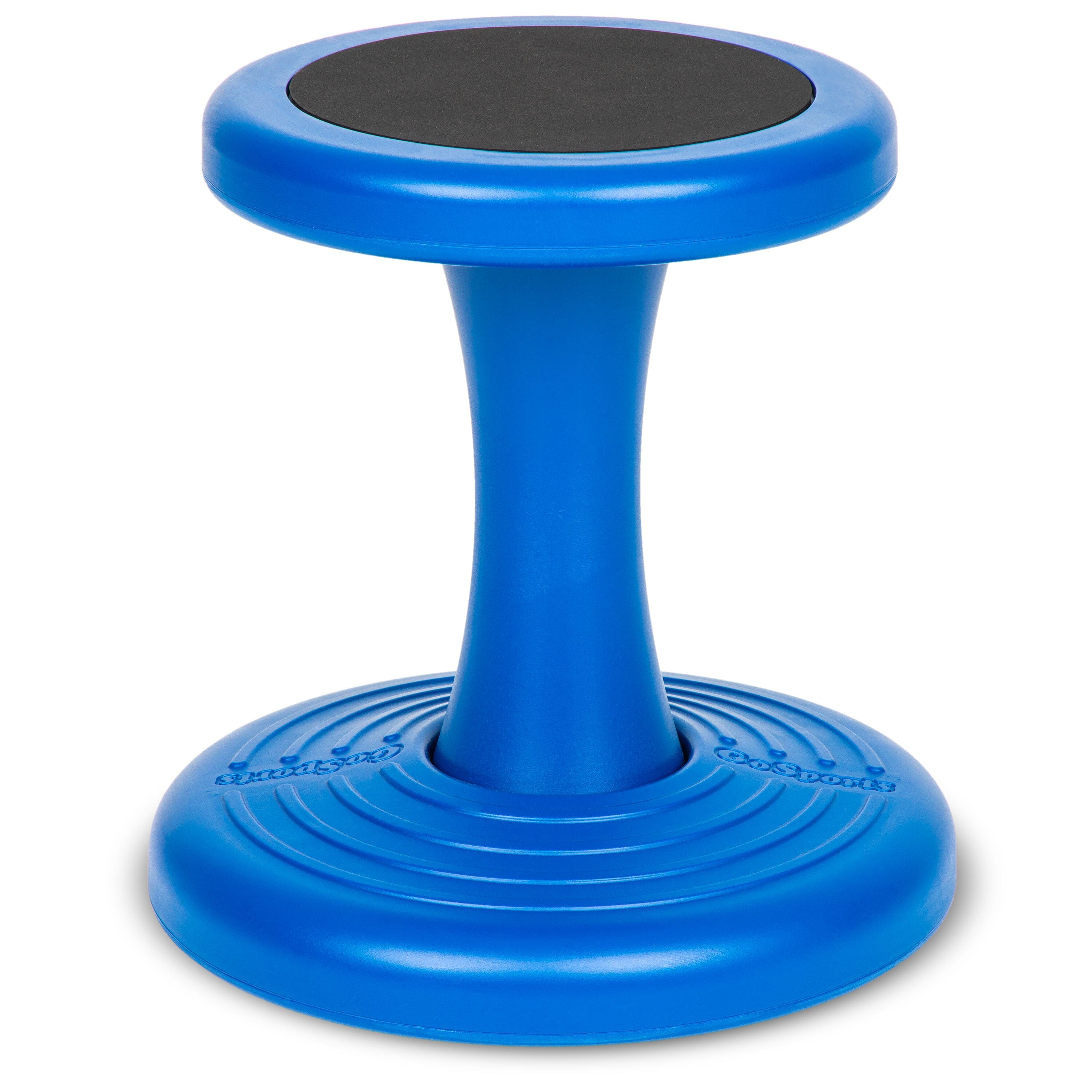 a blue stool with a black top