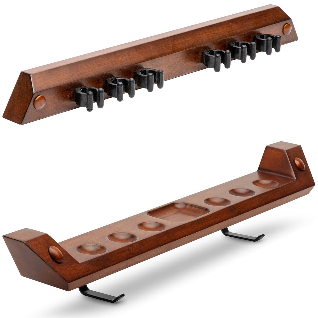 GoSports Wall Mounted Pool Cue Stick Holder - Brown Billiards Playgosports.com 