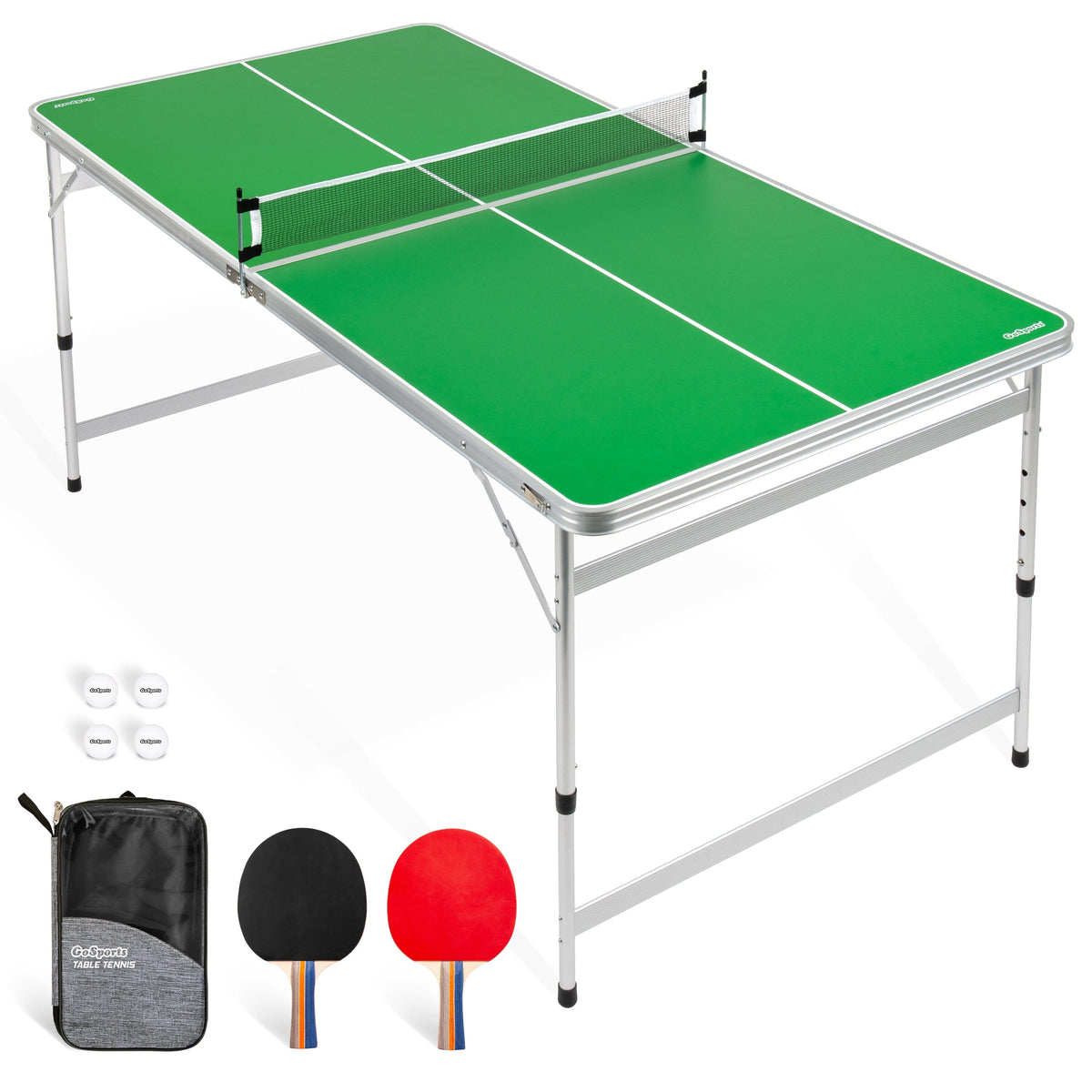 GoSports 6 x 3 ft MidSize Table Tennis Table Set with Adjustable Heig