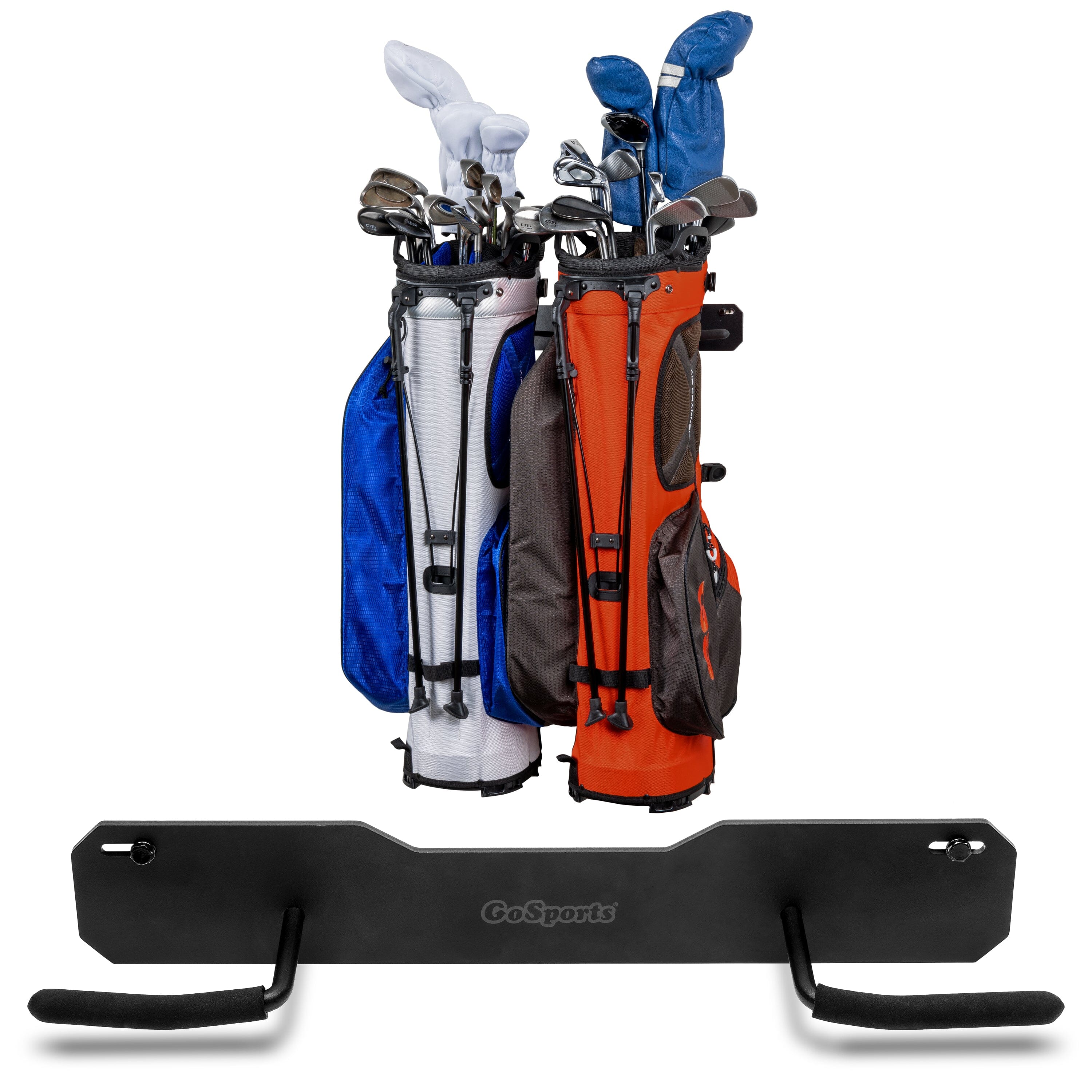 a golf bag with a bag holder attached to it