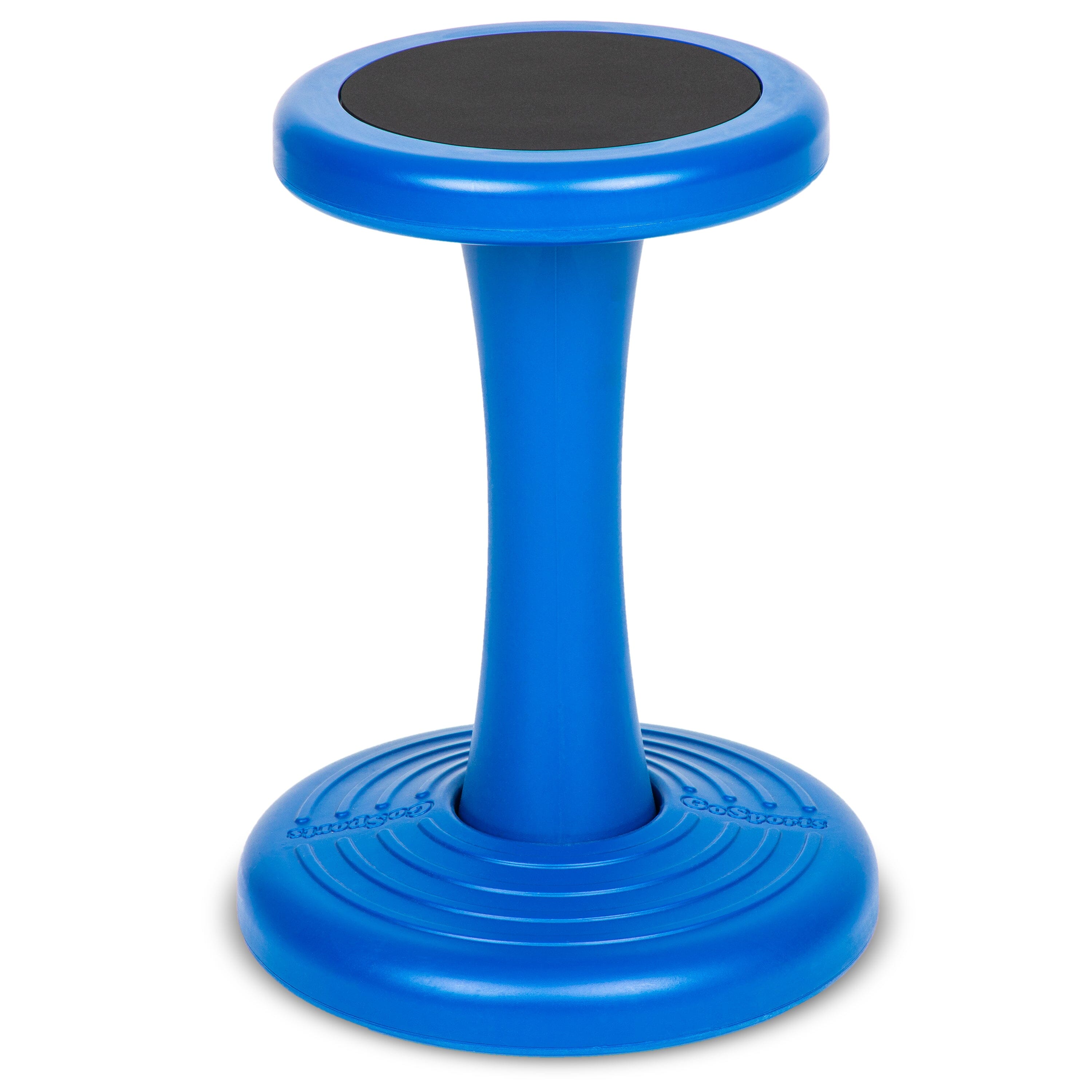 a blue stool with a black top