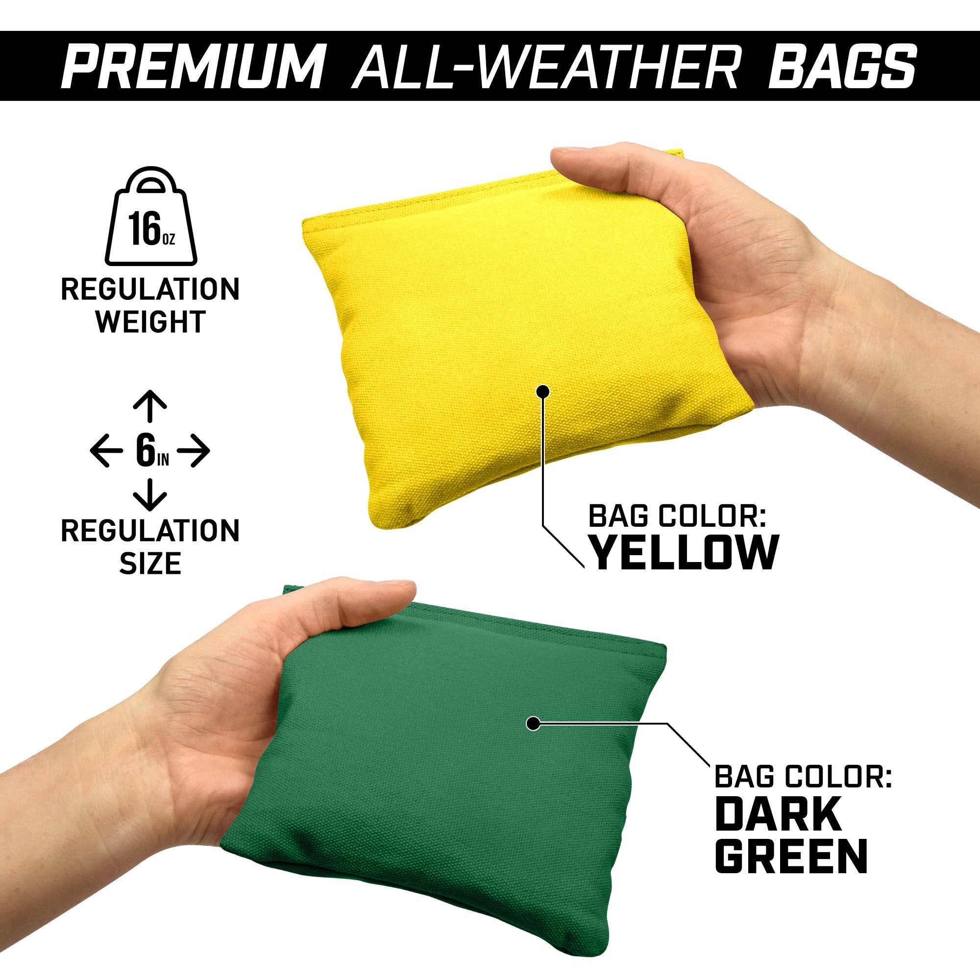 a hand holding a yellow and green bag