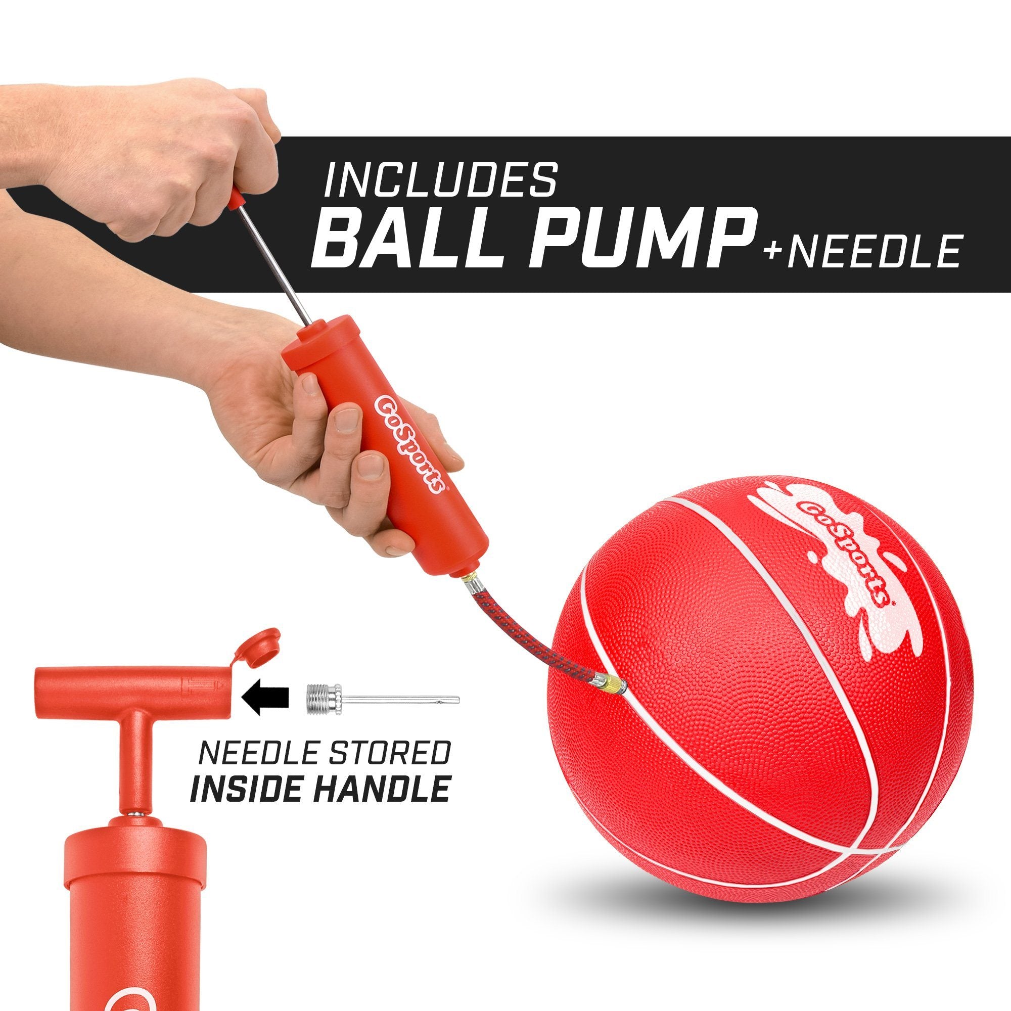 a hand holding a red ball with a red handle