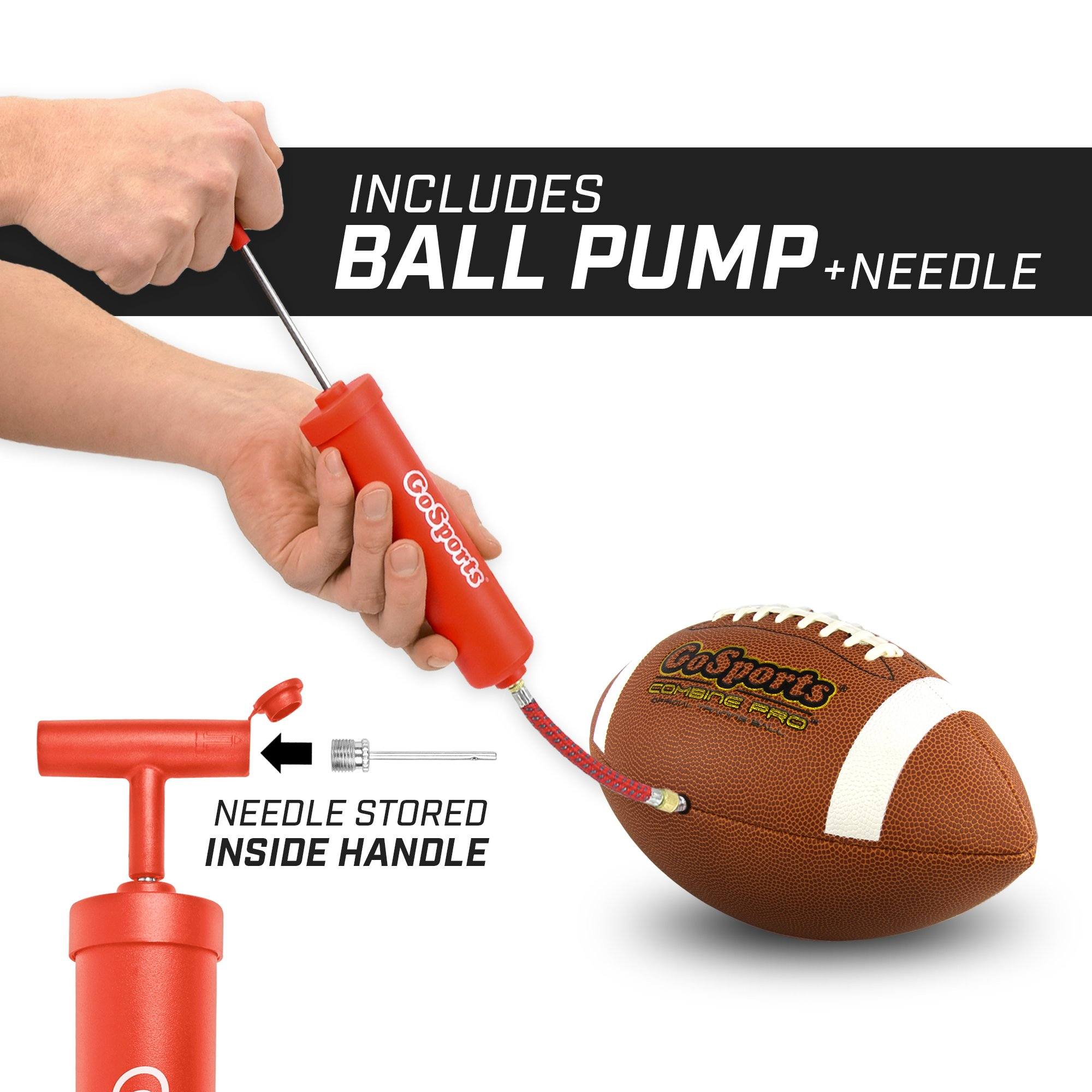 a football ball being held by a hand