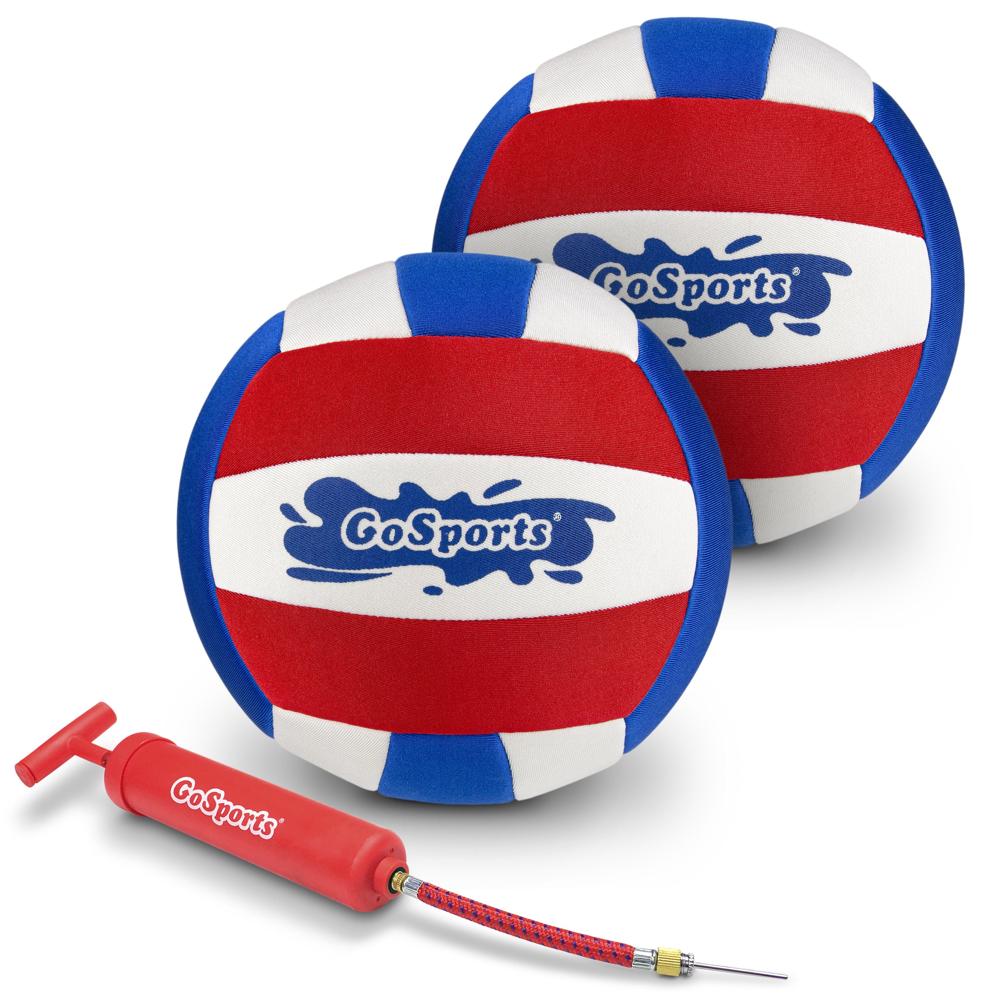 two red and blue beach balls with a red and white stripe