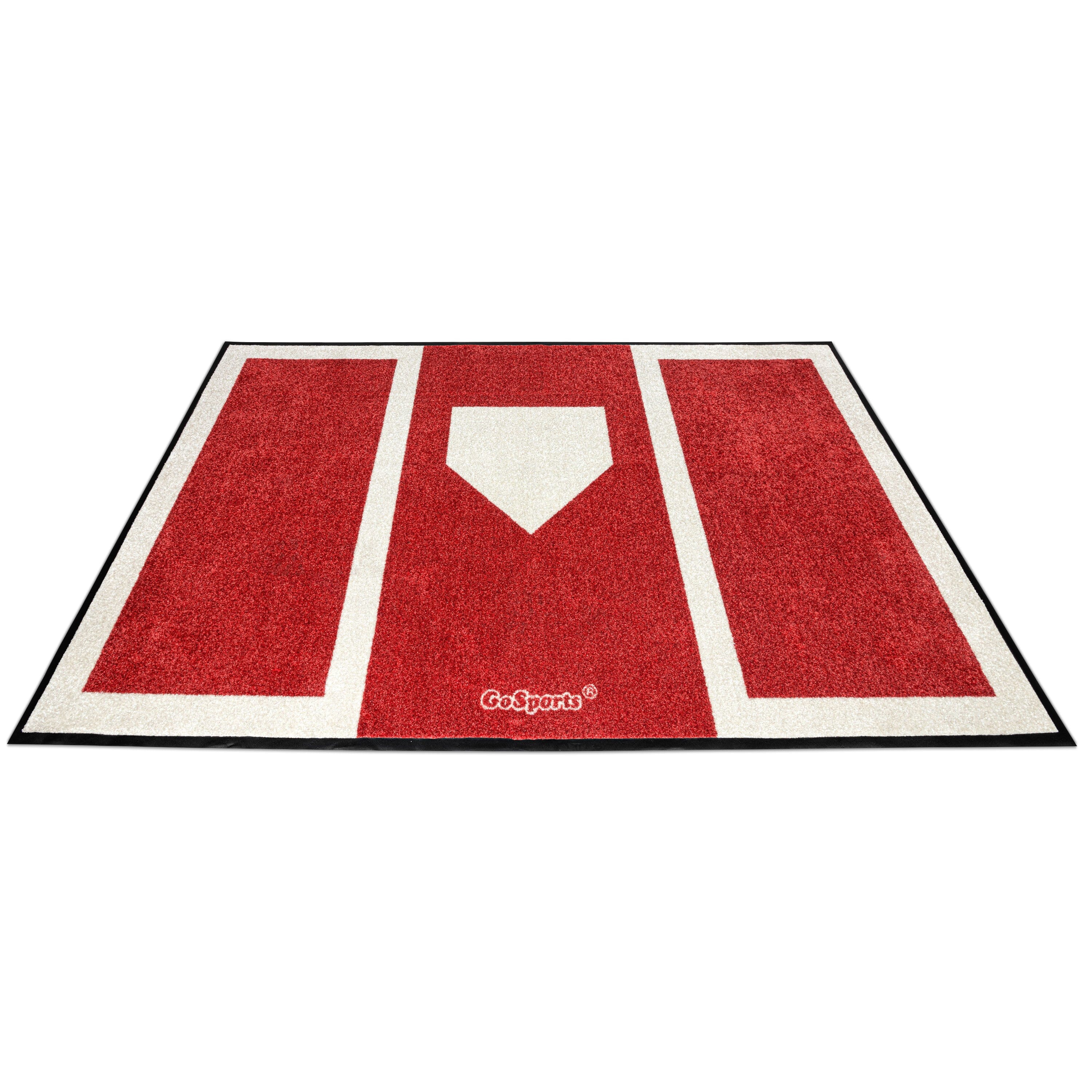 the baseball field mat is shown in red and white