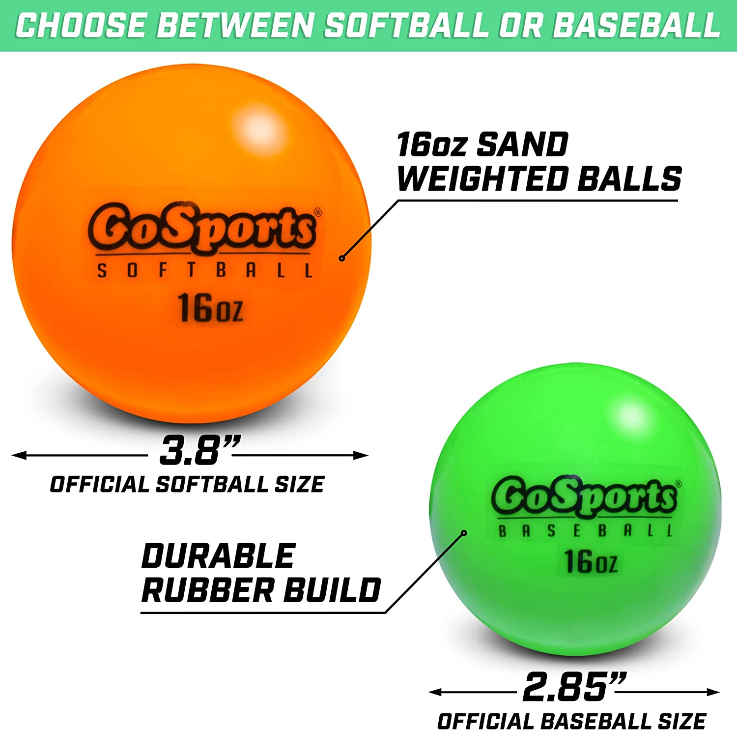 gosports softball 16oz compared to 16oz baseball
