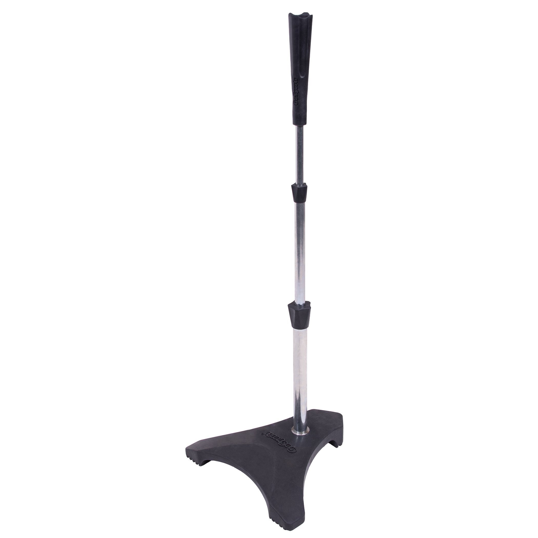 a black umbrella stand with a metal base