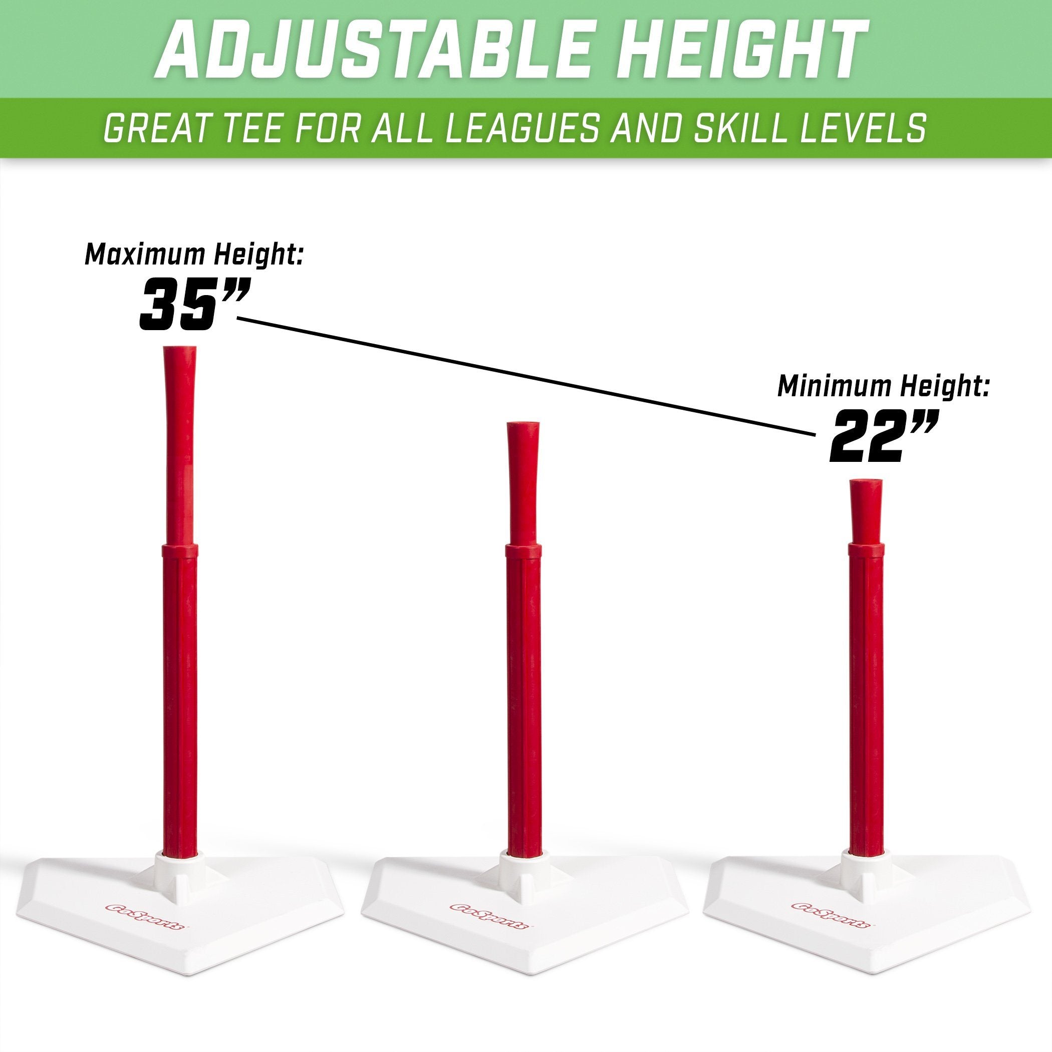 the adjustable height of the pedestal is shown in three different sizes