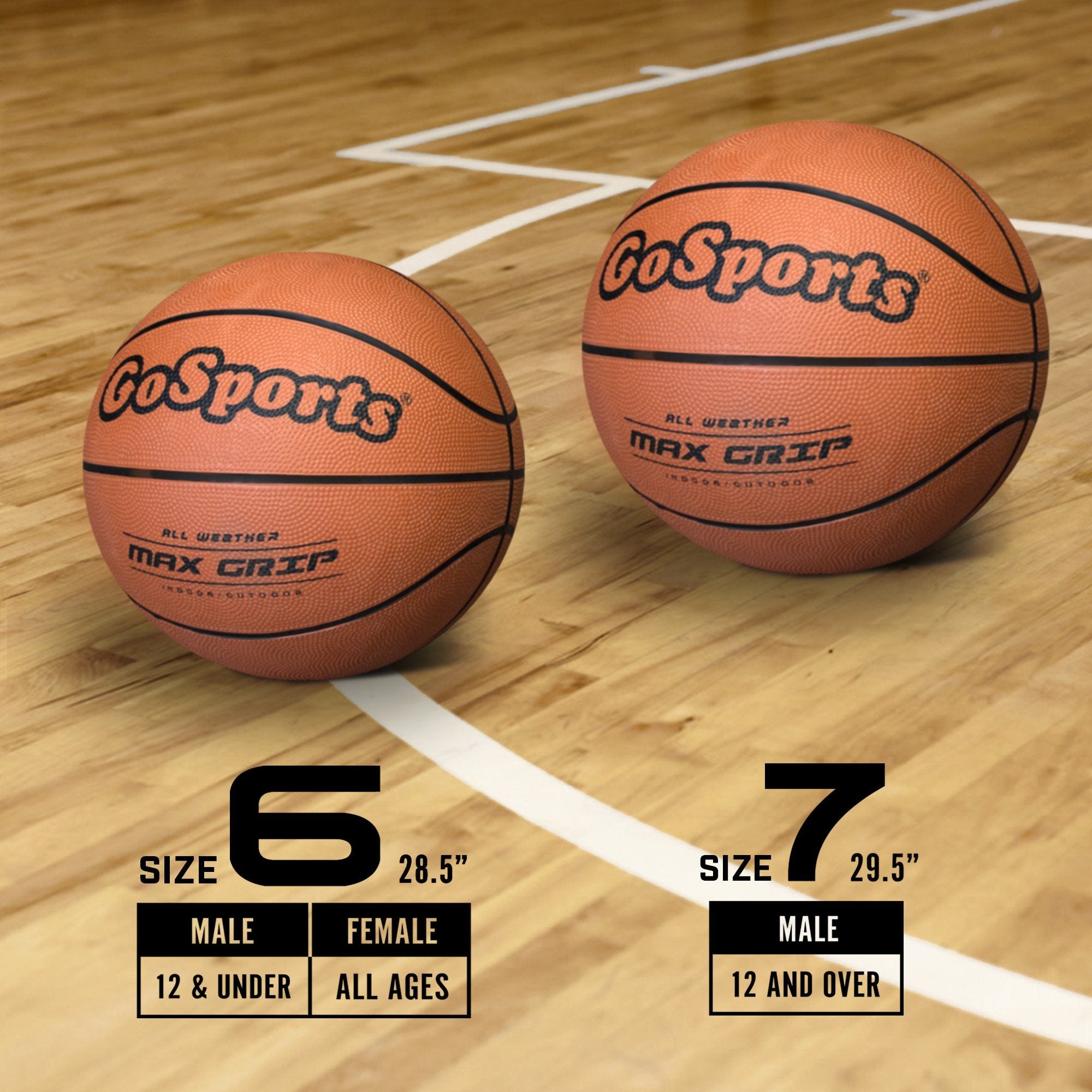 two basketball balls on a basketball court with the numbers 6 and 7