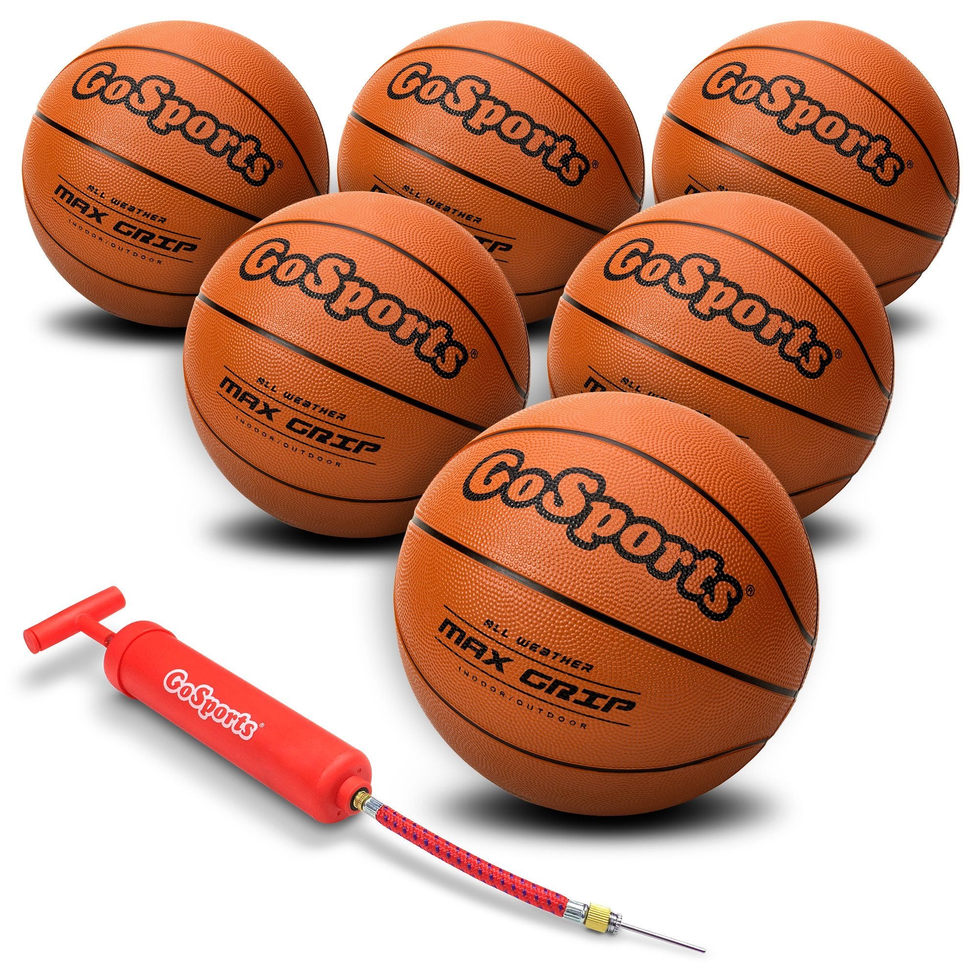 six basketballs with a red marker and a red marker