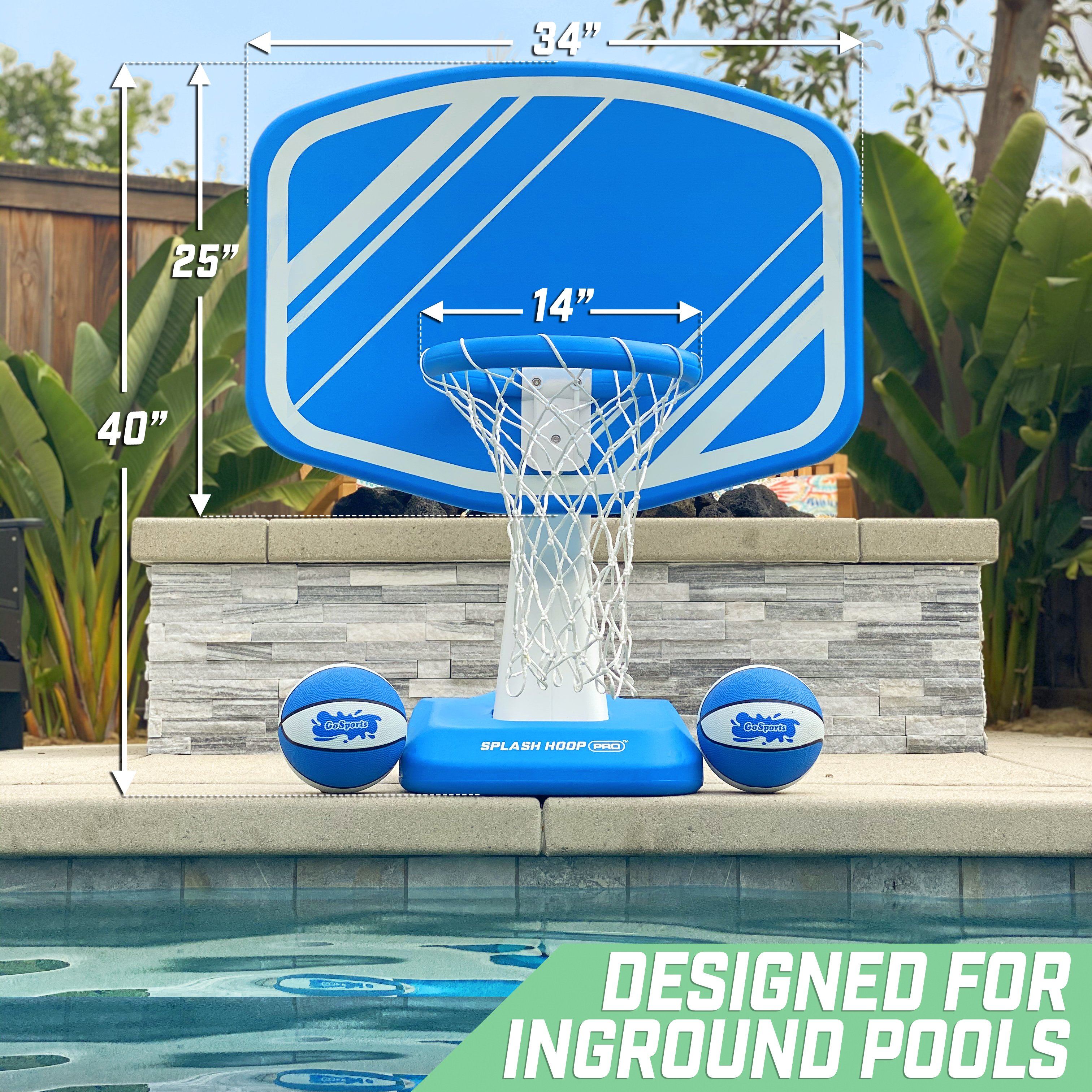 a pool basketball hoop with a basketball hoop