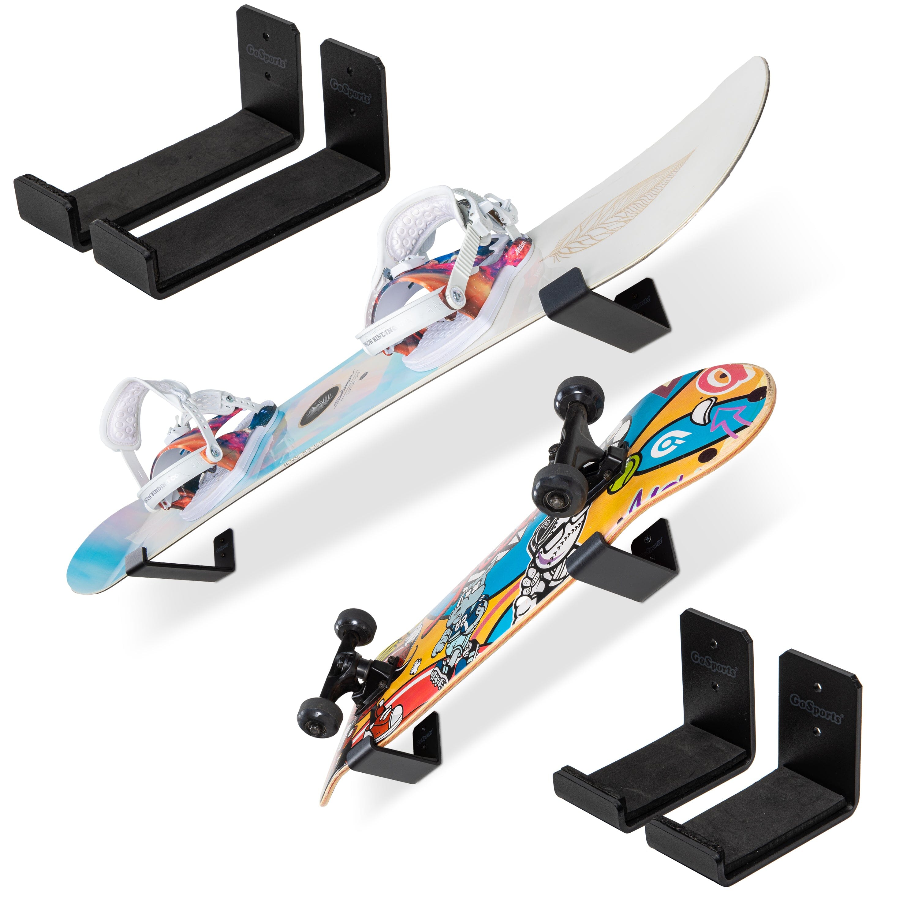 a snowboard with a stand and a snowboard