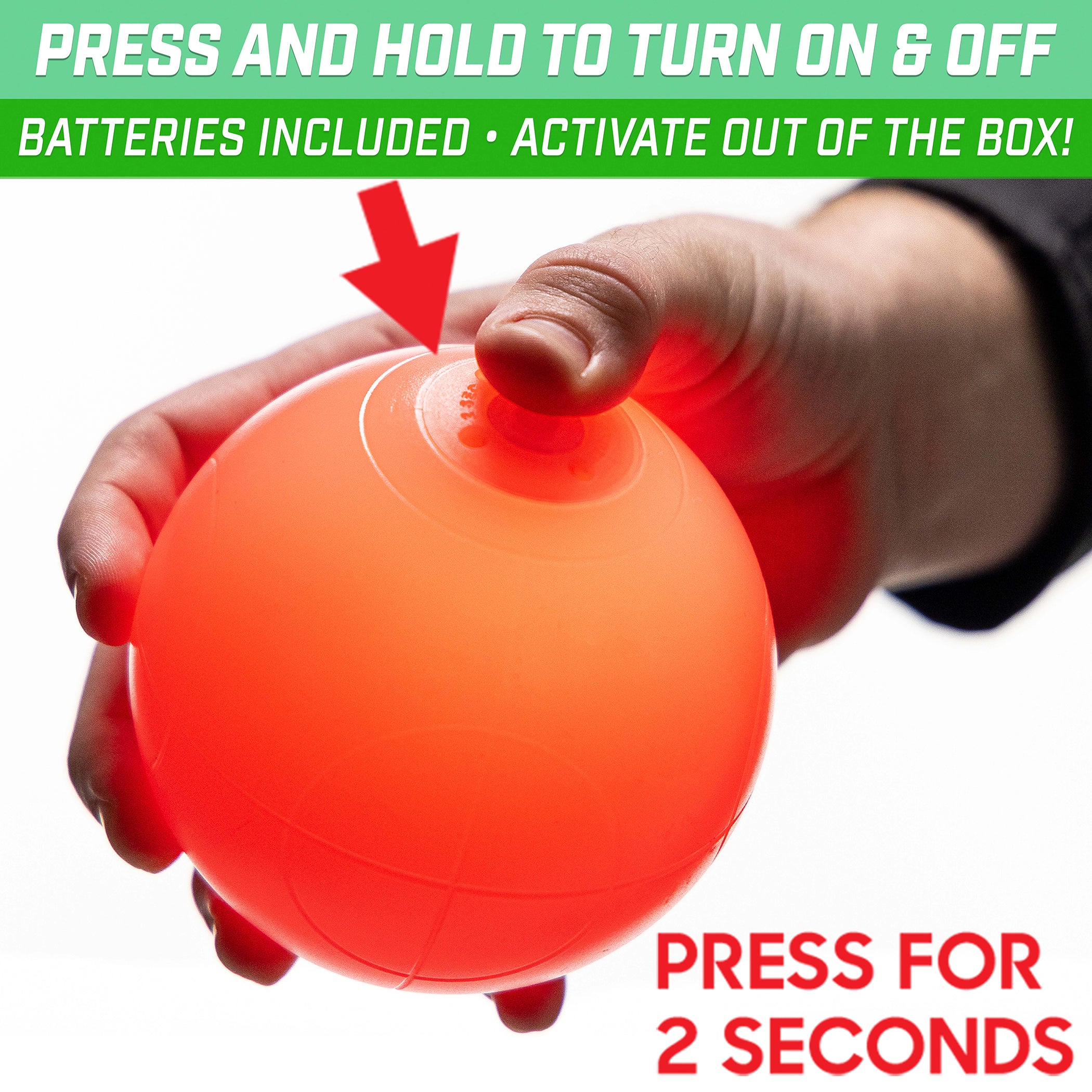 a person holding a red ball with a green arrow