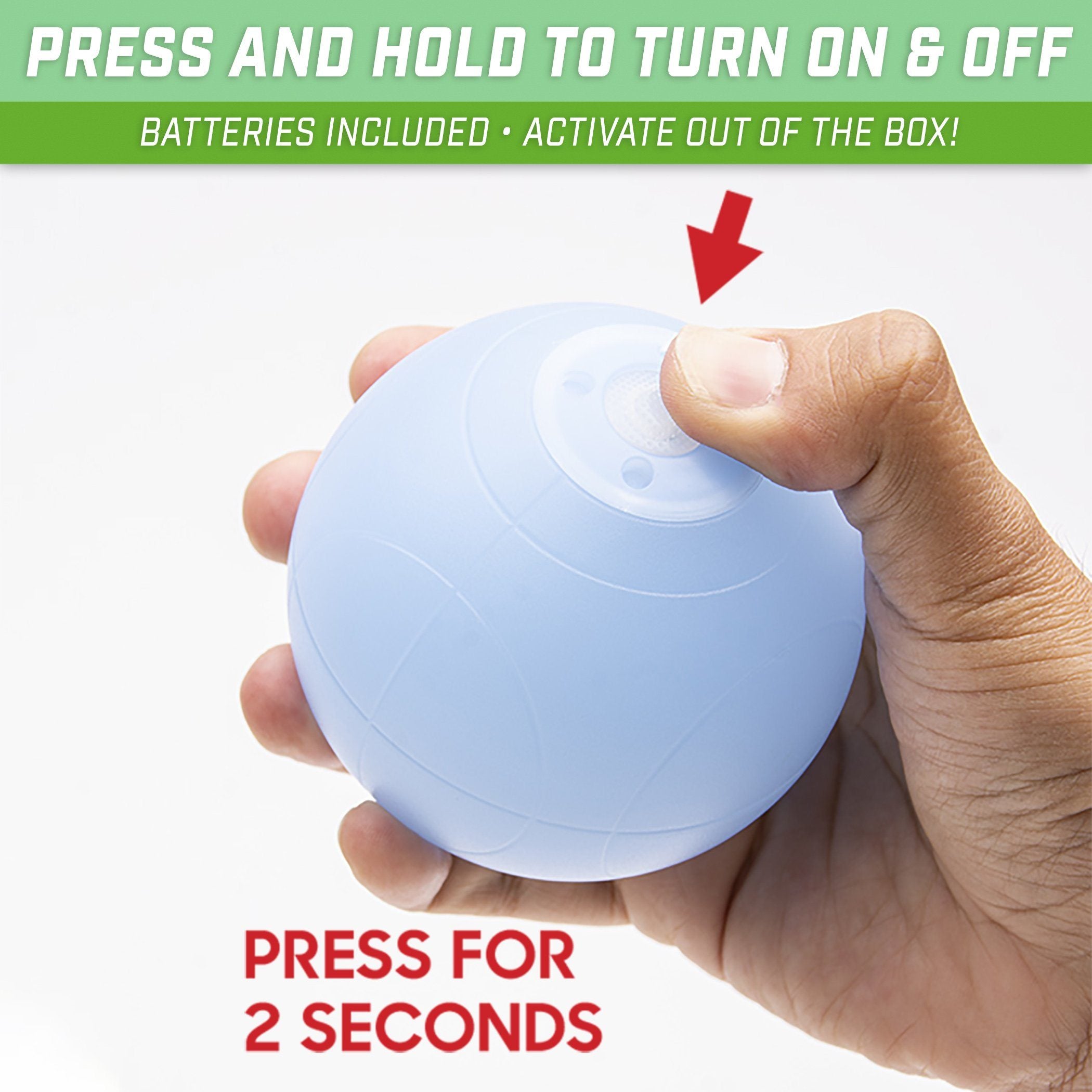 a hand holding a blue ball with a red arrow pointing up