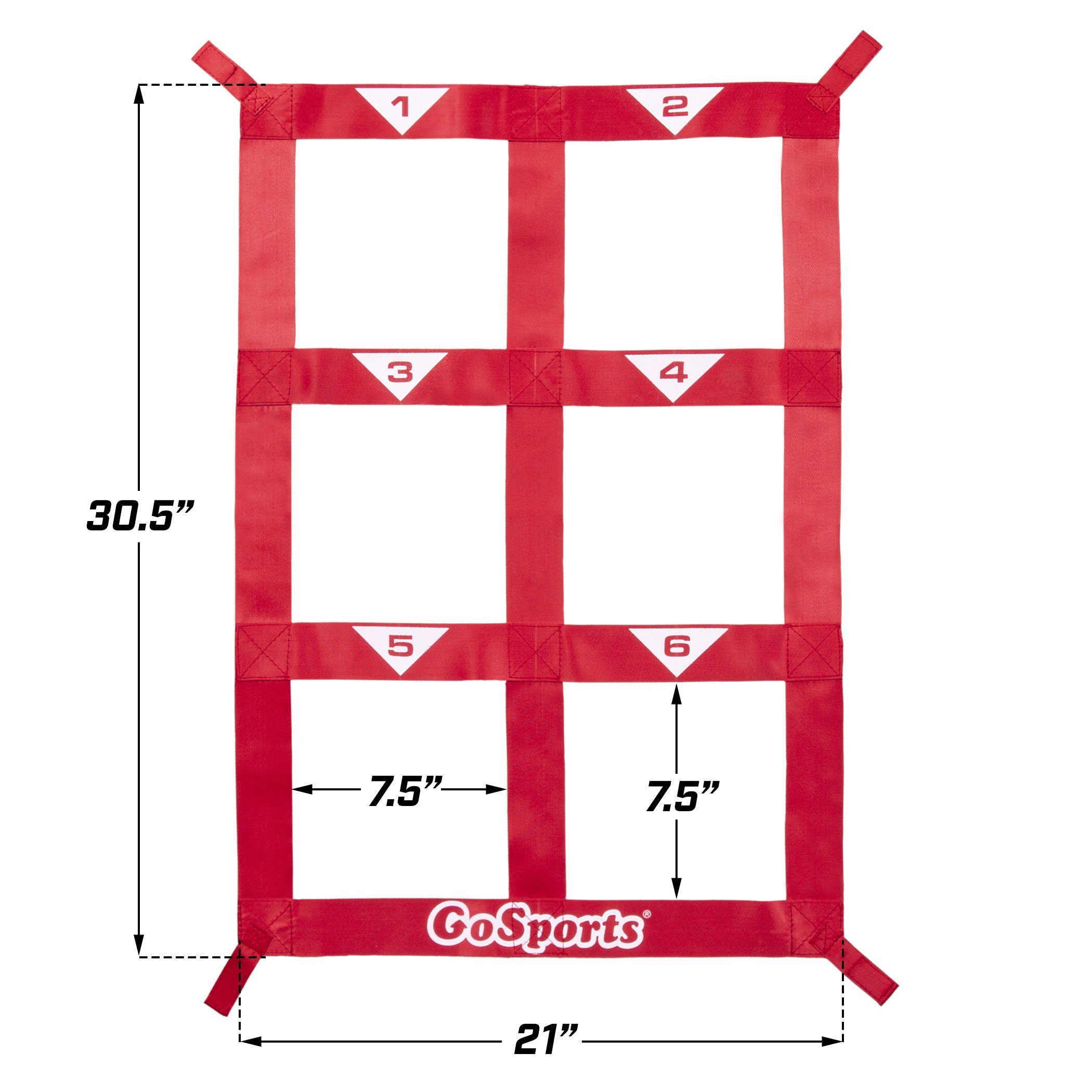 the red sports net is shown with the measurements for each of the net