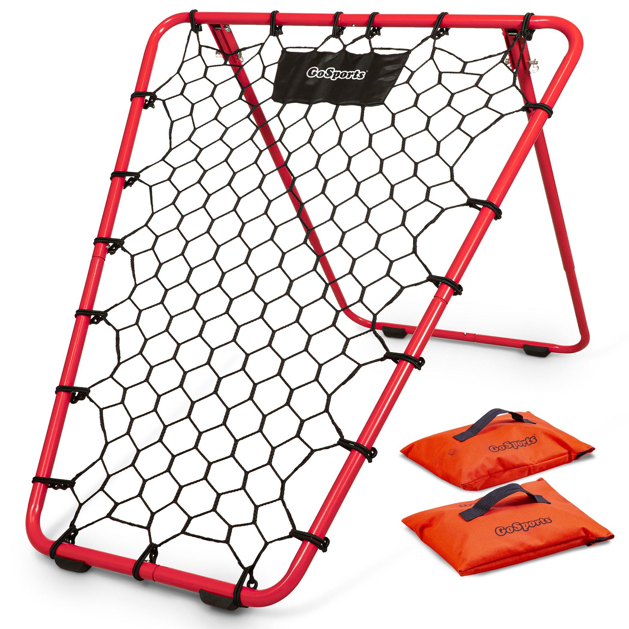 the soccer goal set with a soccer net and a soccer ball