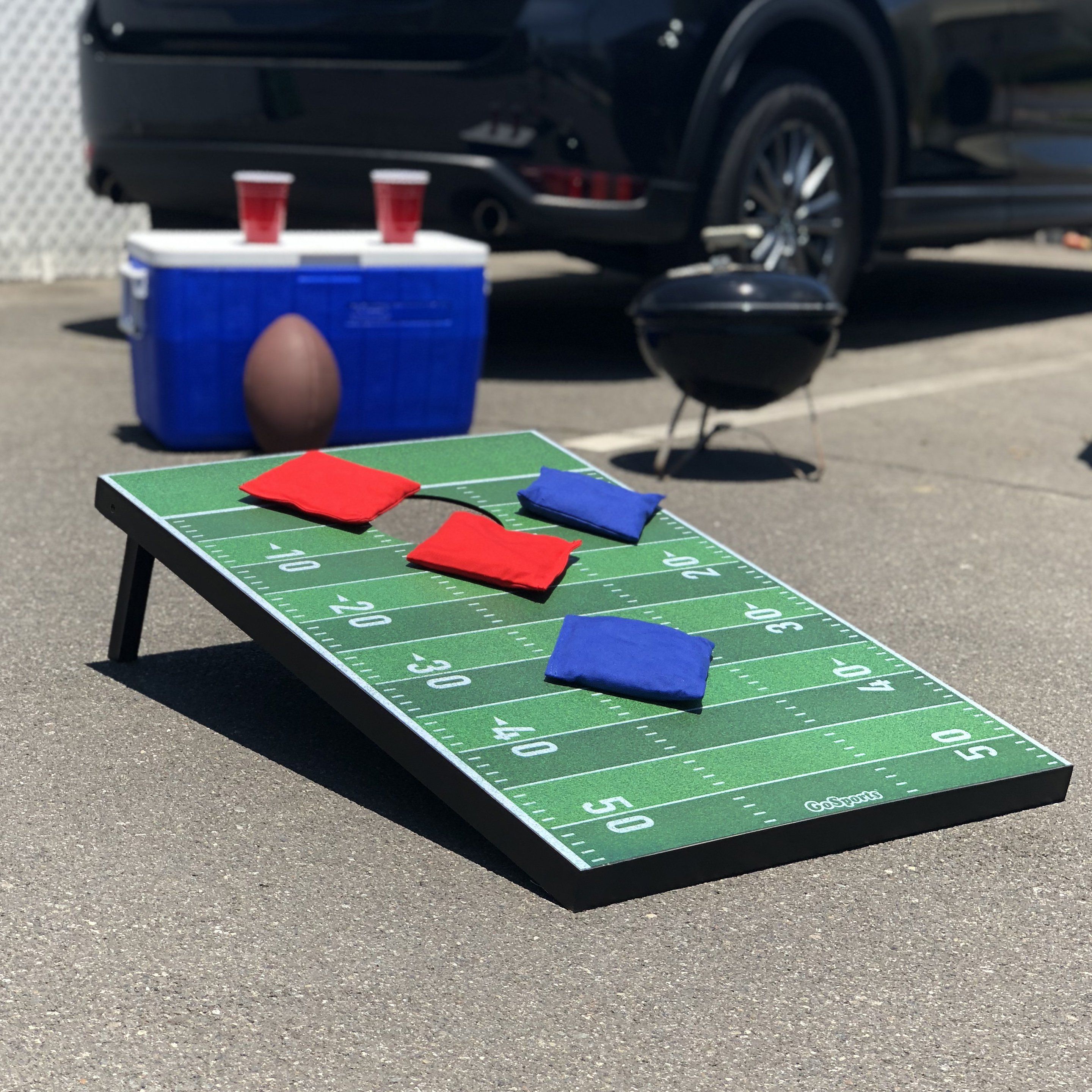 a football field with a football and a football ball