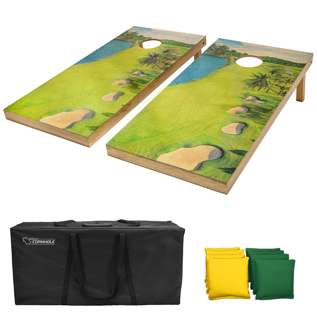 GoSports 4'x2' Reguation Size Premium Wood Cornhole Set - Golf Themed Design, Includes Two 4'x2' Boards, 8 Bean Bags, Carrying Case and Game Rules Cornhole playgosports.com 