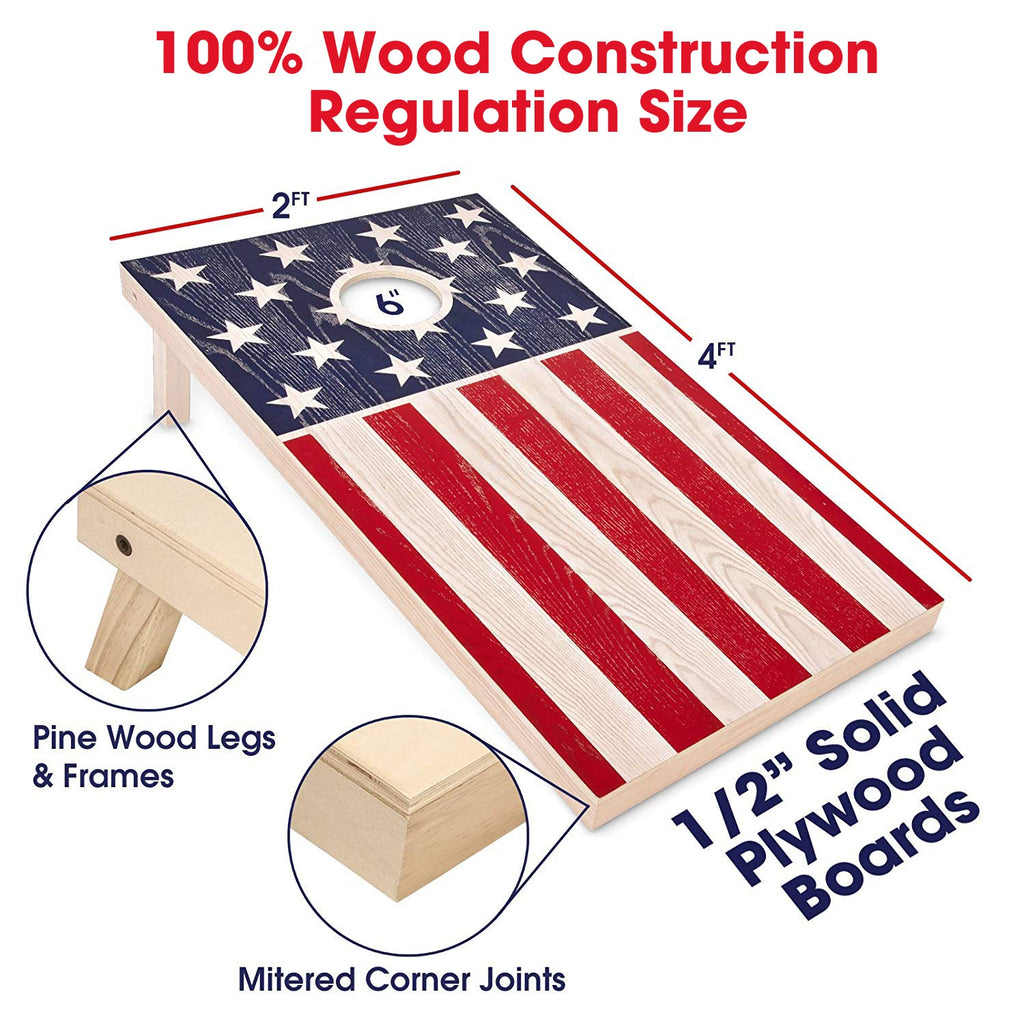 GoSports Regulation Size Solid Wood Cornhole Set - American Flag Design 4' x 2' Boards Cornhole playgosports.com 