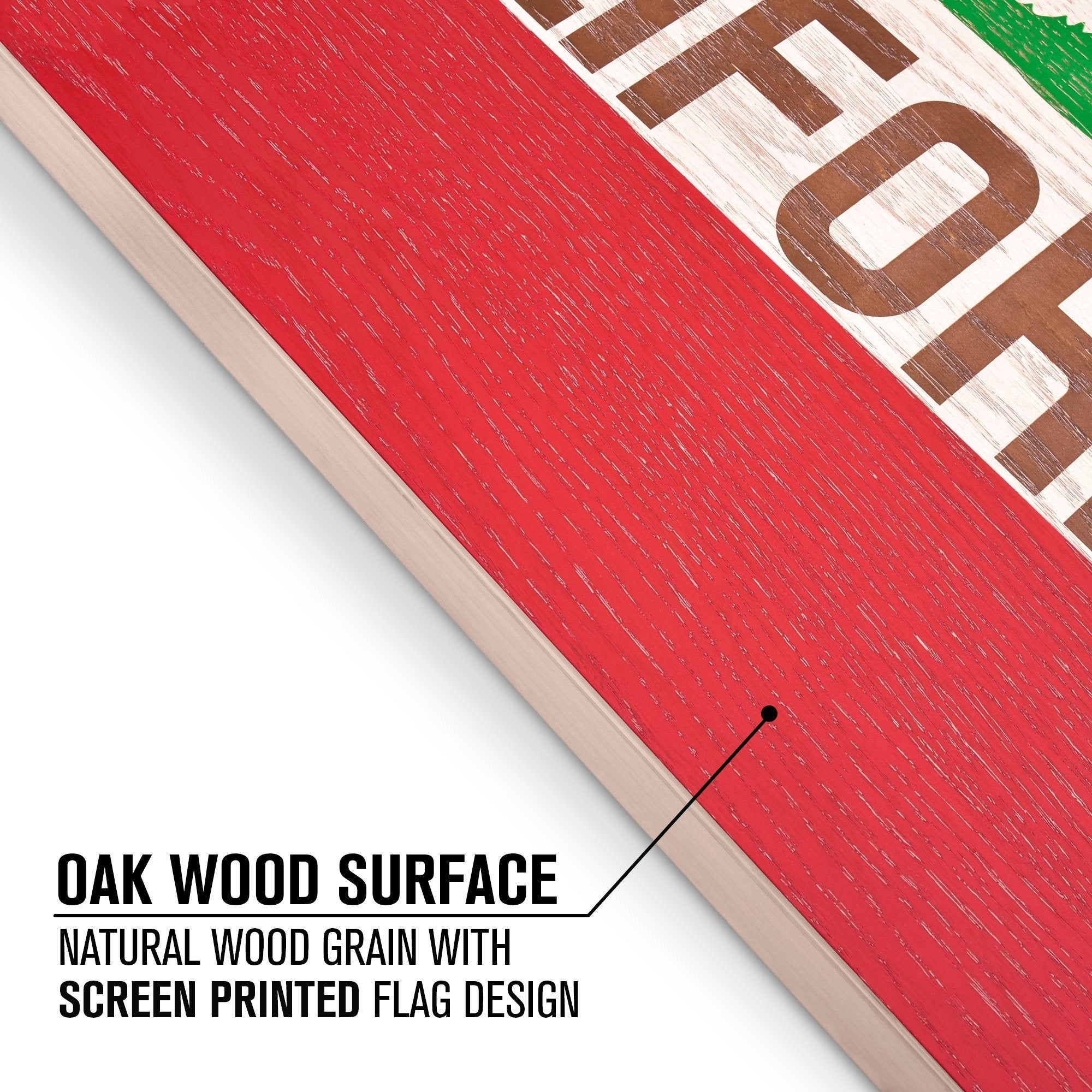oak wood surface with red and green paint