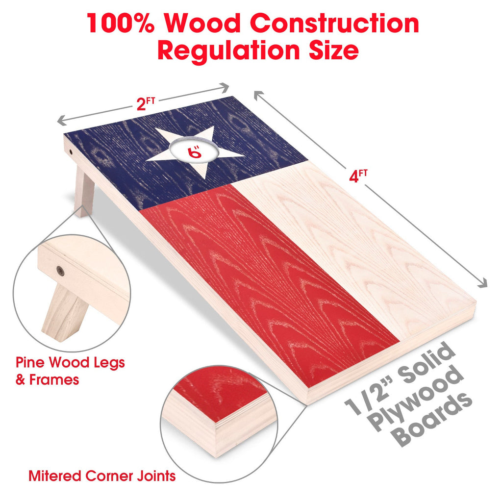 GoSports Texas Regulation Size Wooden Cornhole Set - Texas Flag Design with Bags & Case Cornhole playgosports.com 