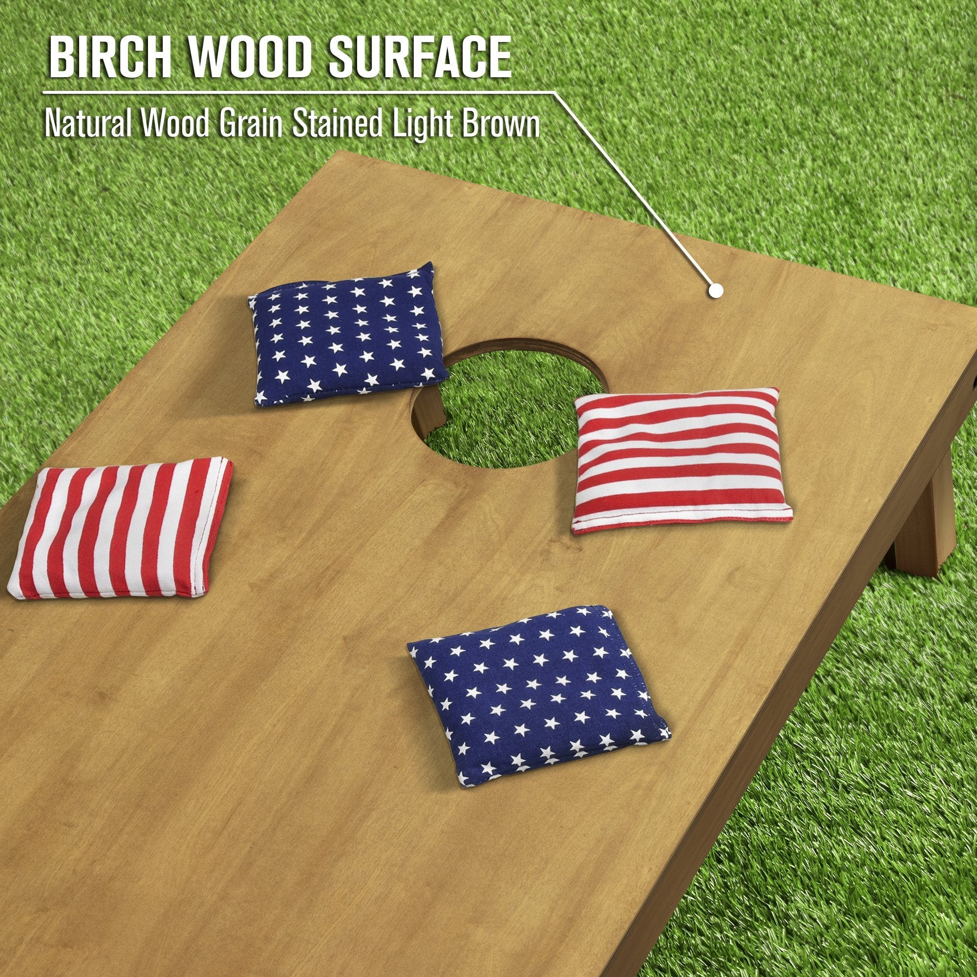 a wooden corno with american flags on it