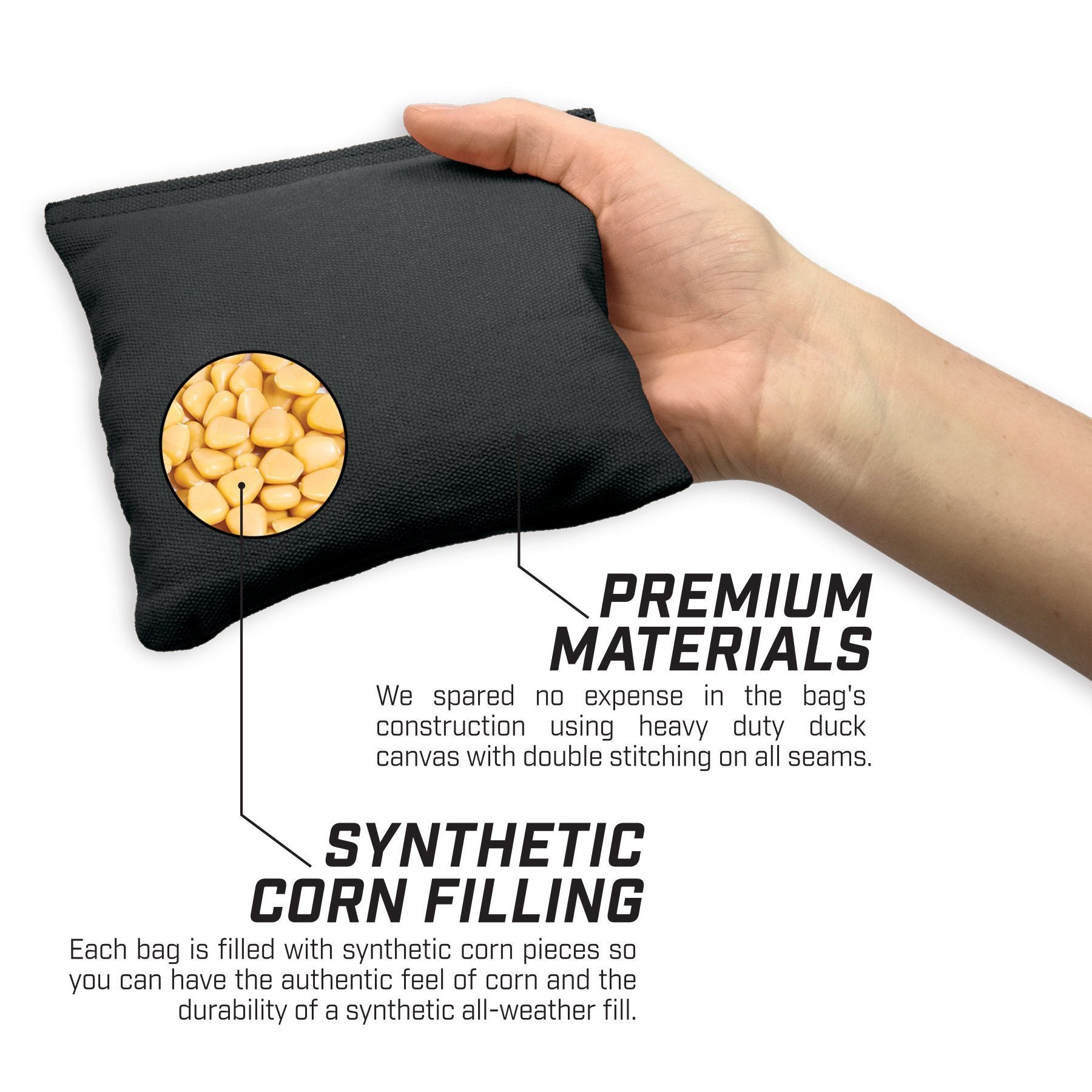 a hand holding a black pouch filled with peanuts