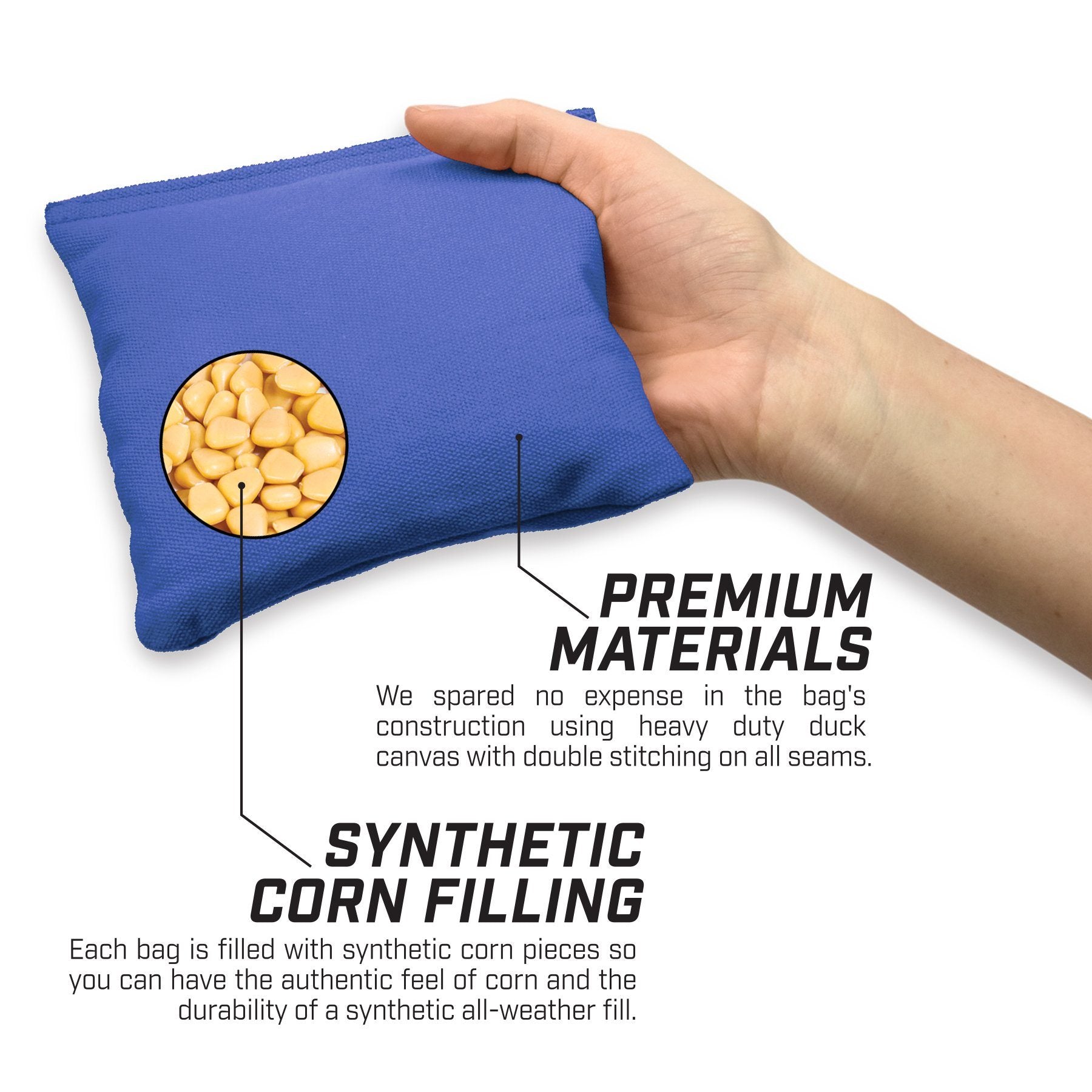 a hand holding a blue pouch filled with peanuts