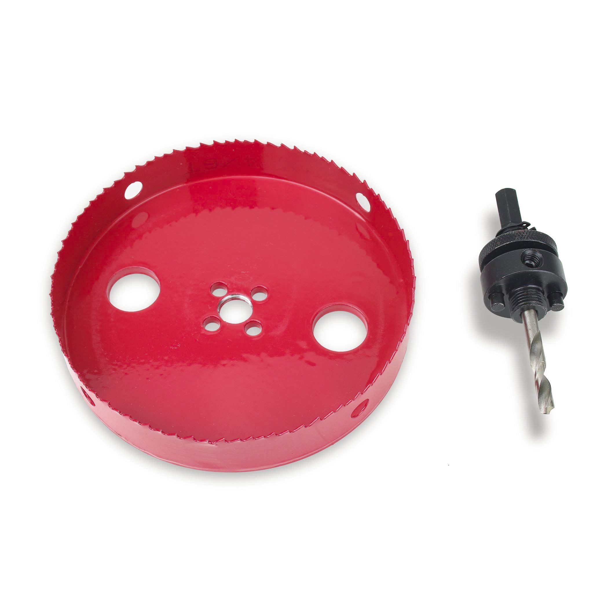 a red plastic button with two holes